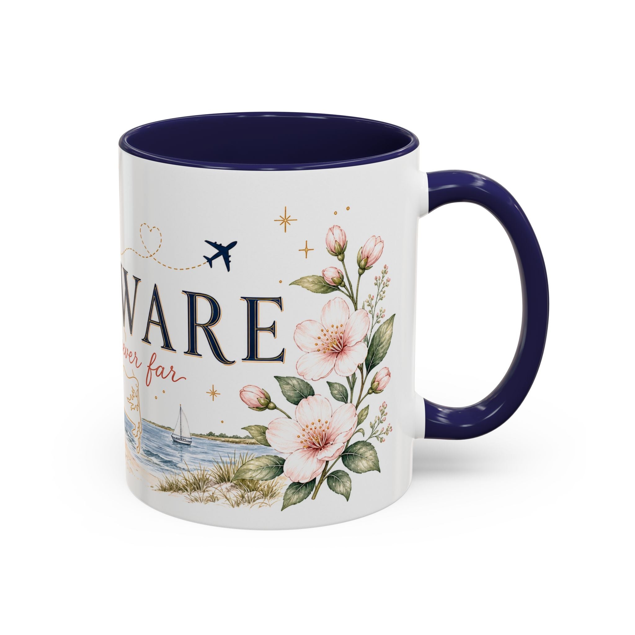 Delaware State Map Mug | Botanical Beach Accent Coffee Cup (11oz/15oz)