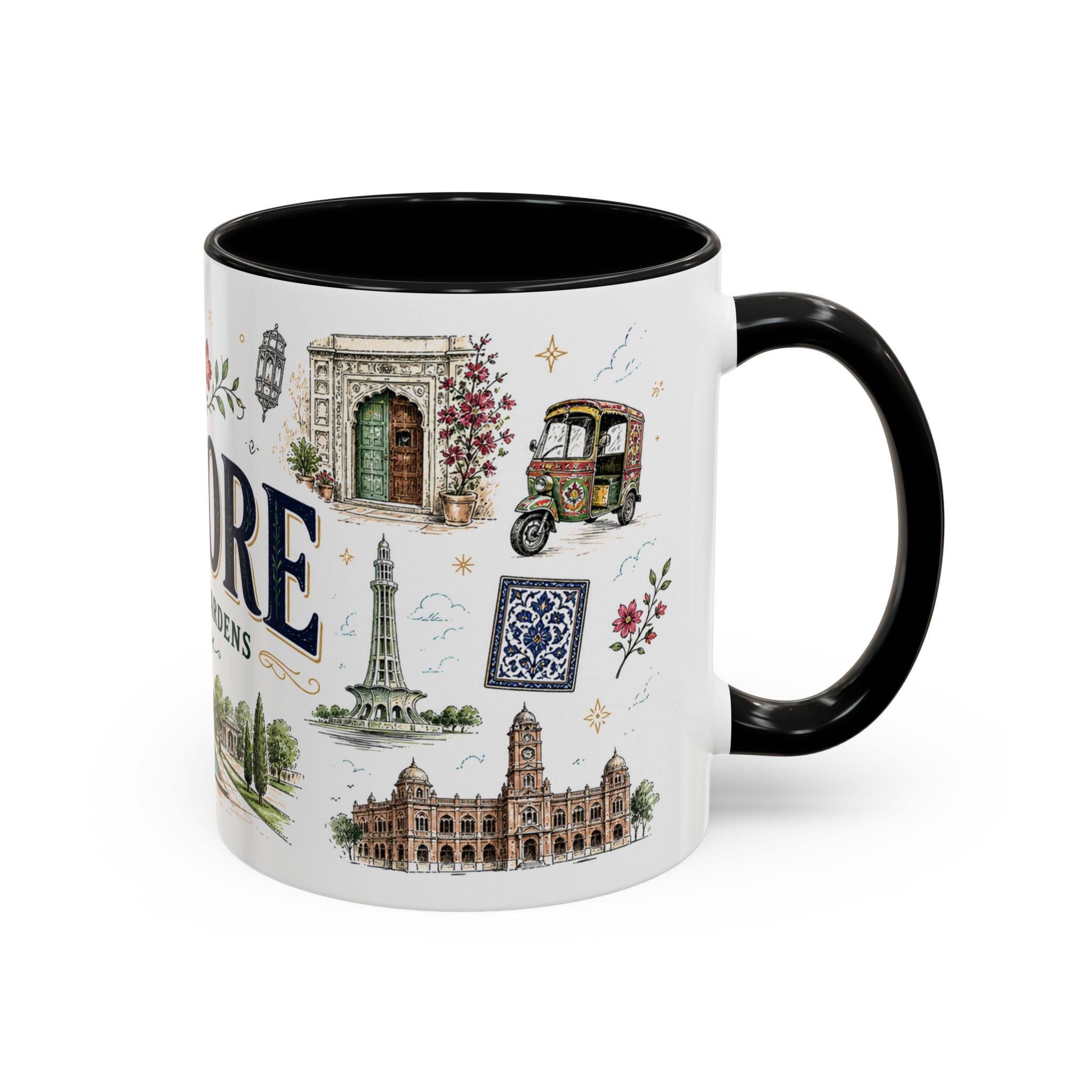 Lahore Coffee Mug | Pakistan Souvenir Travel Gift | Accent Color Ceramic 11oz 15oz