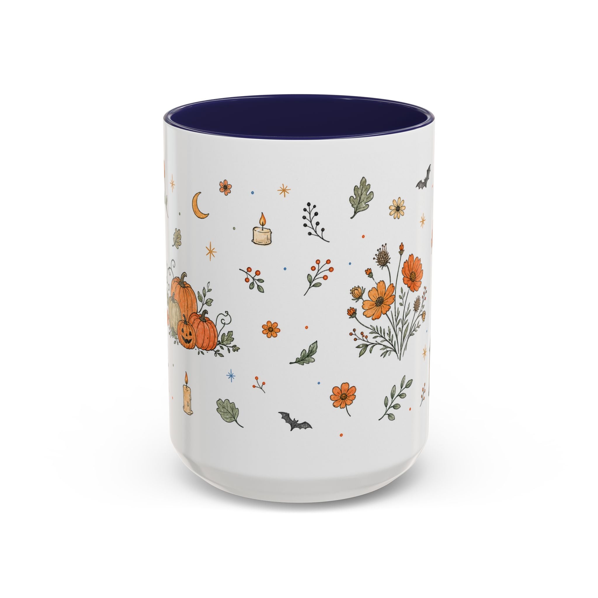 Floral Pumpkin Halloween Mug | Friendly Ghost Watercolor Gift | Accent Cup 11oz 15oz