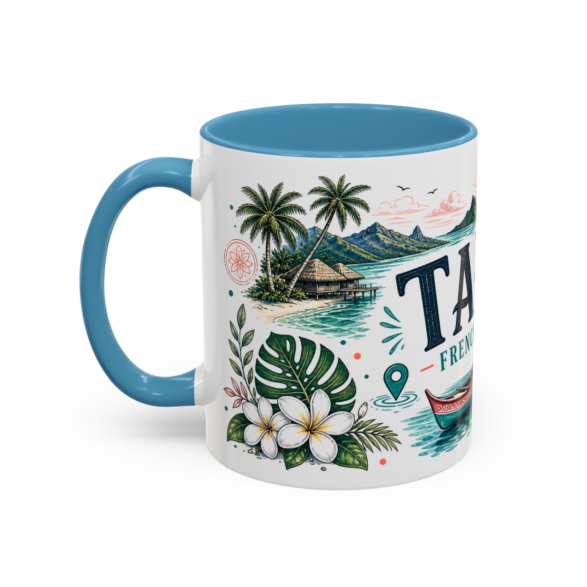 Tahiti Coffee Mug | Travel Destination Souvenir Gift | Accent Color Ceramic 11oz 15oz