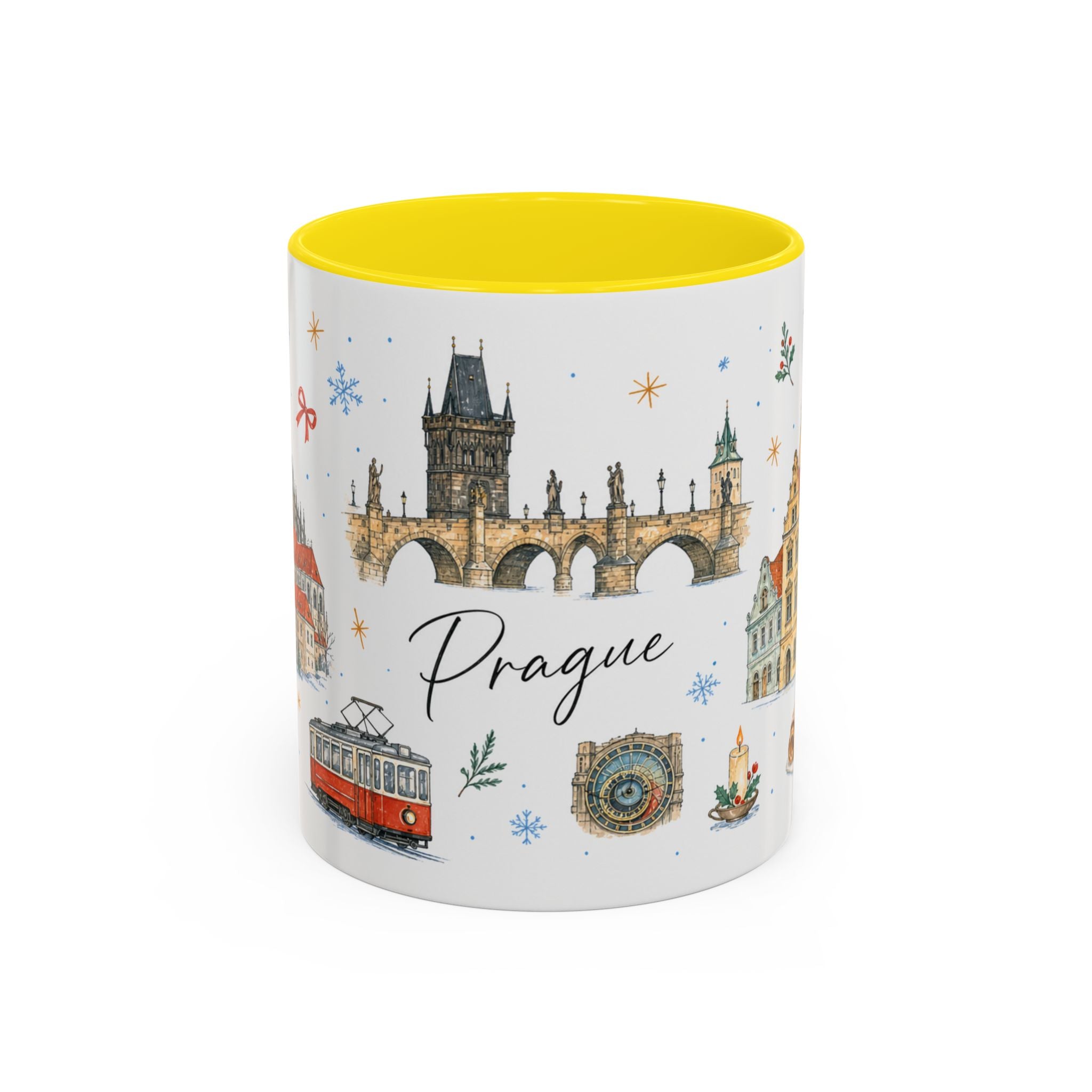 Prague Christmas Mug | Watercolor Travel Souvenir | Holiday Gift | Accent Ceramic Coffee Cup 11oz 15oz