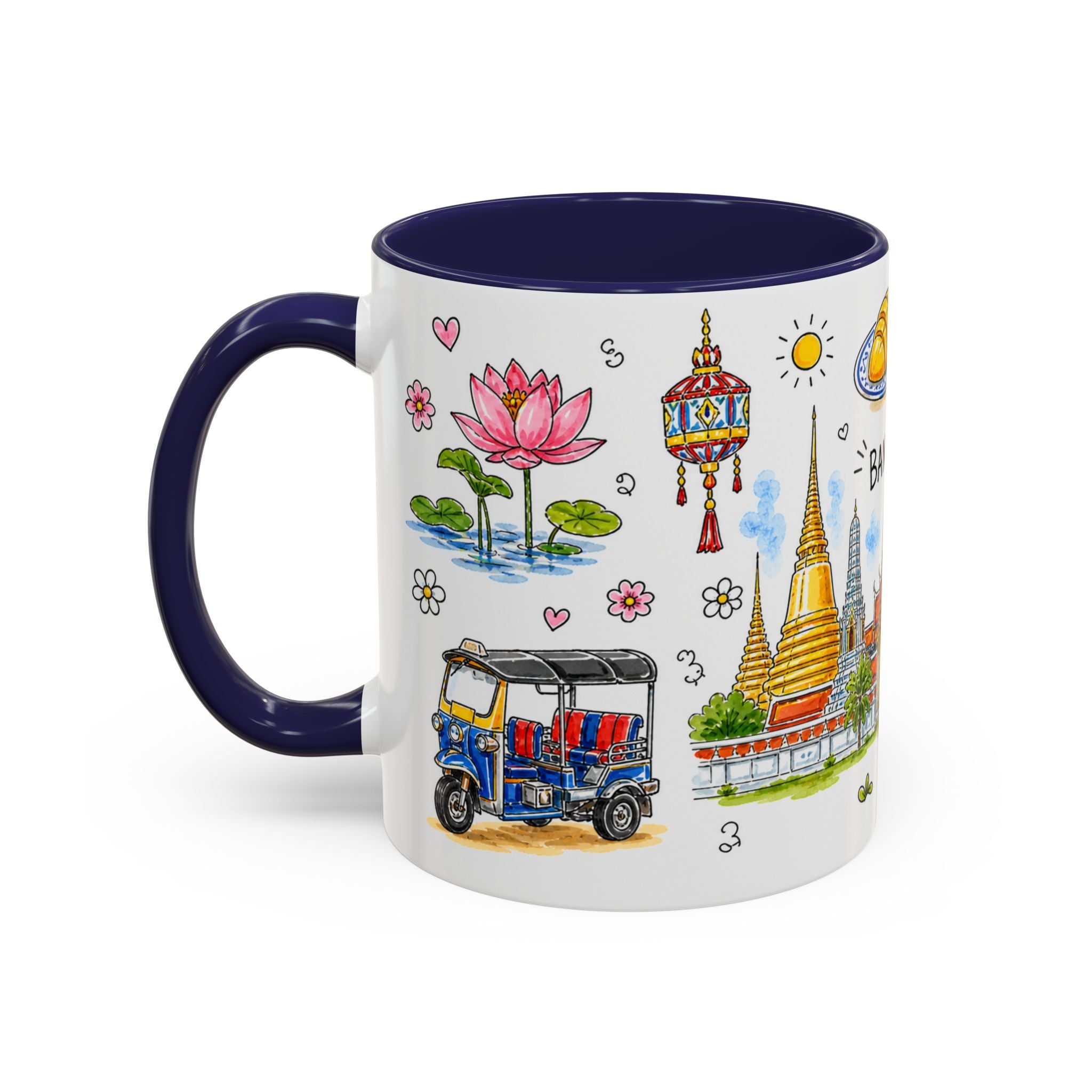 Bangkok Illustrated Travel Mug | City Souvenir Accent Coffee Mug | 11oz 15oz Ceramic Cup