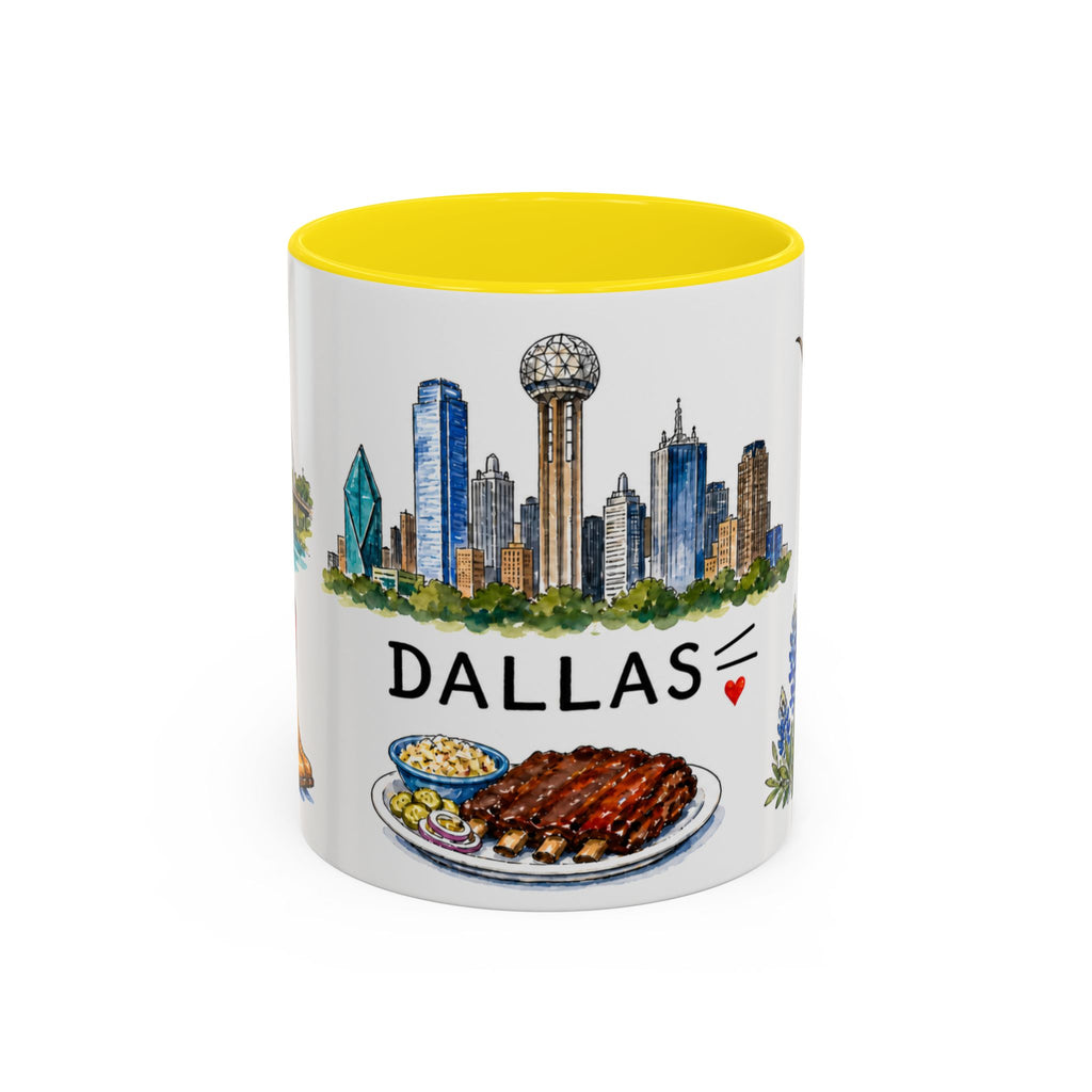 Dallas Illustrated Travel Mug | City Souvenir Accent Coffee Mug | 11oz 15oz Ceramic Cup