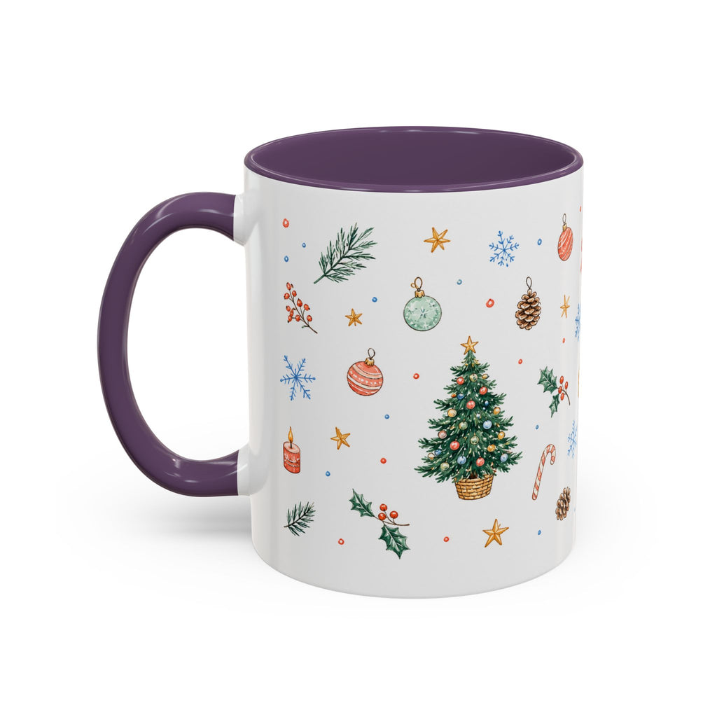 Christmas Mug | Watercolor Tree Gifts Wreath Holiday Cup | Accent Coffee Mug 11oz 15oz