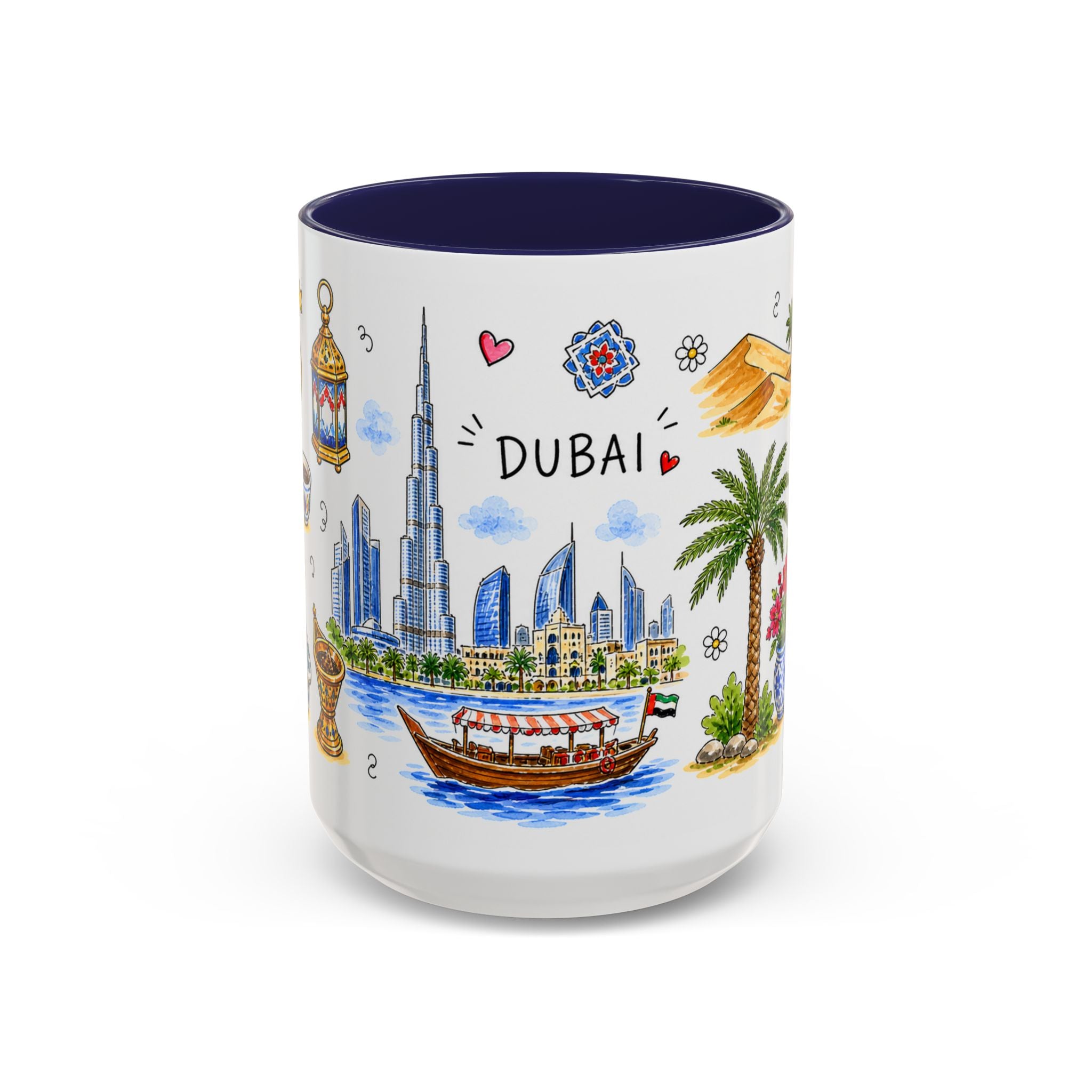 Dubai Illustrated Travel Mug | City Souvenir Accent Coffee Mug | 11oz 15oz Ceramic Cup