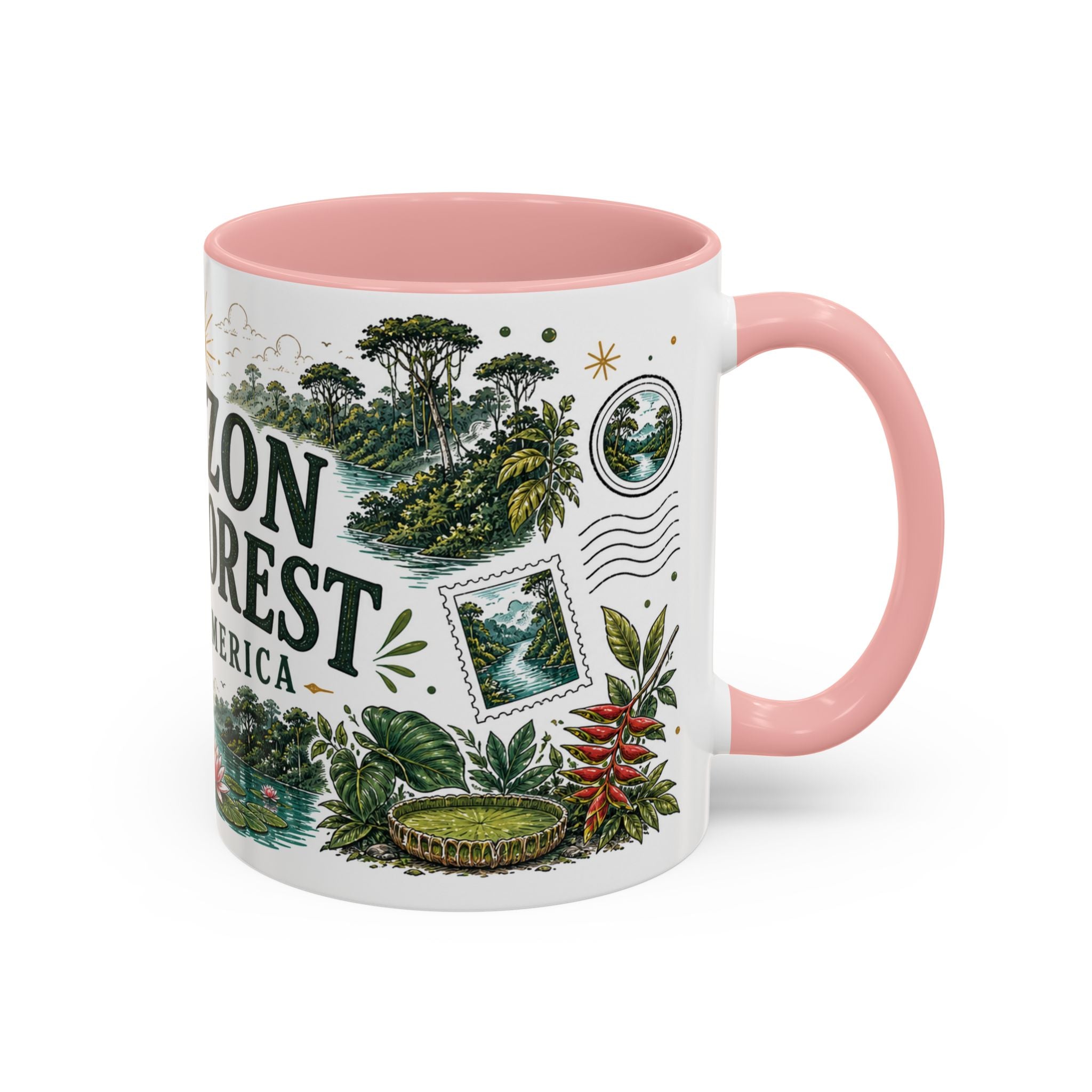 Amazon Rainforest Coffee Mug | Travel Destination Souvenir Gift | Accent Color Ceramic 11oz 15oz
