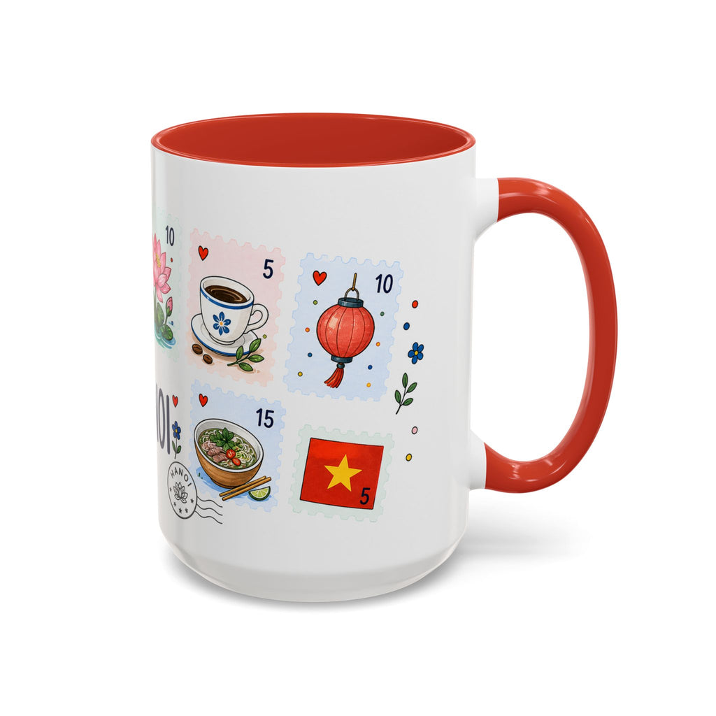 Hanoi Coffee Mug | Postage Stamp Collage Mug | Travel Souvenir Accent Cup 11oz 15oz