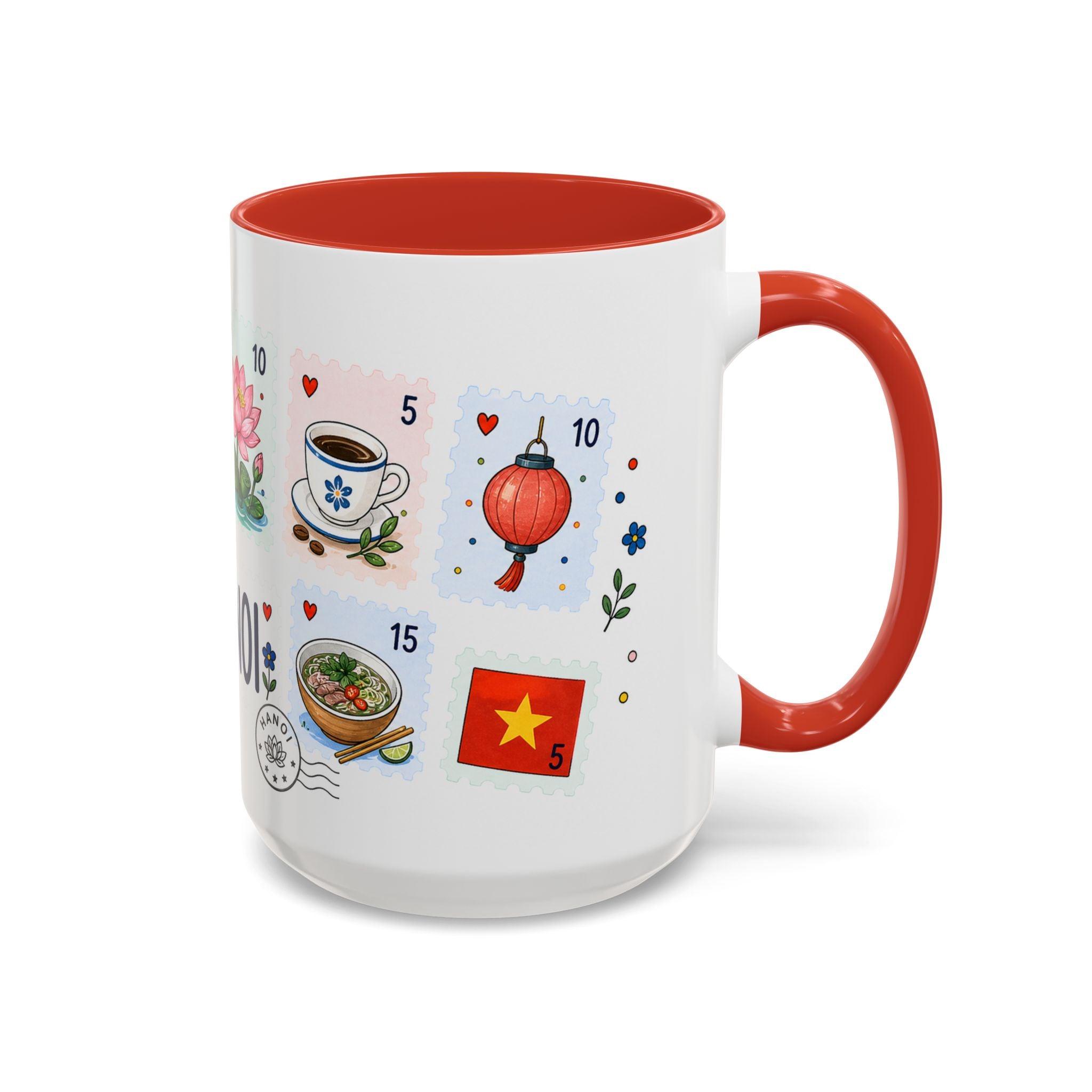 Hanoi Coffee Mug | Postage Stamp Collage Mug | Travel Souvenir Accent Cup 11oz 15oz