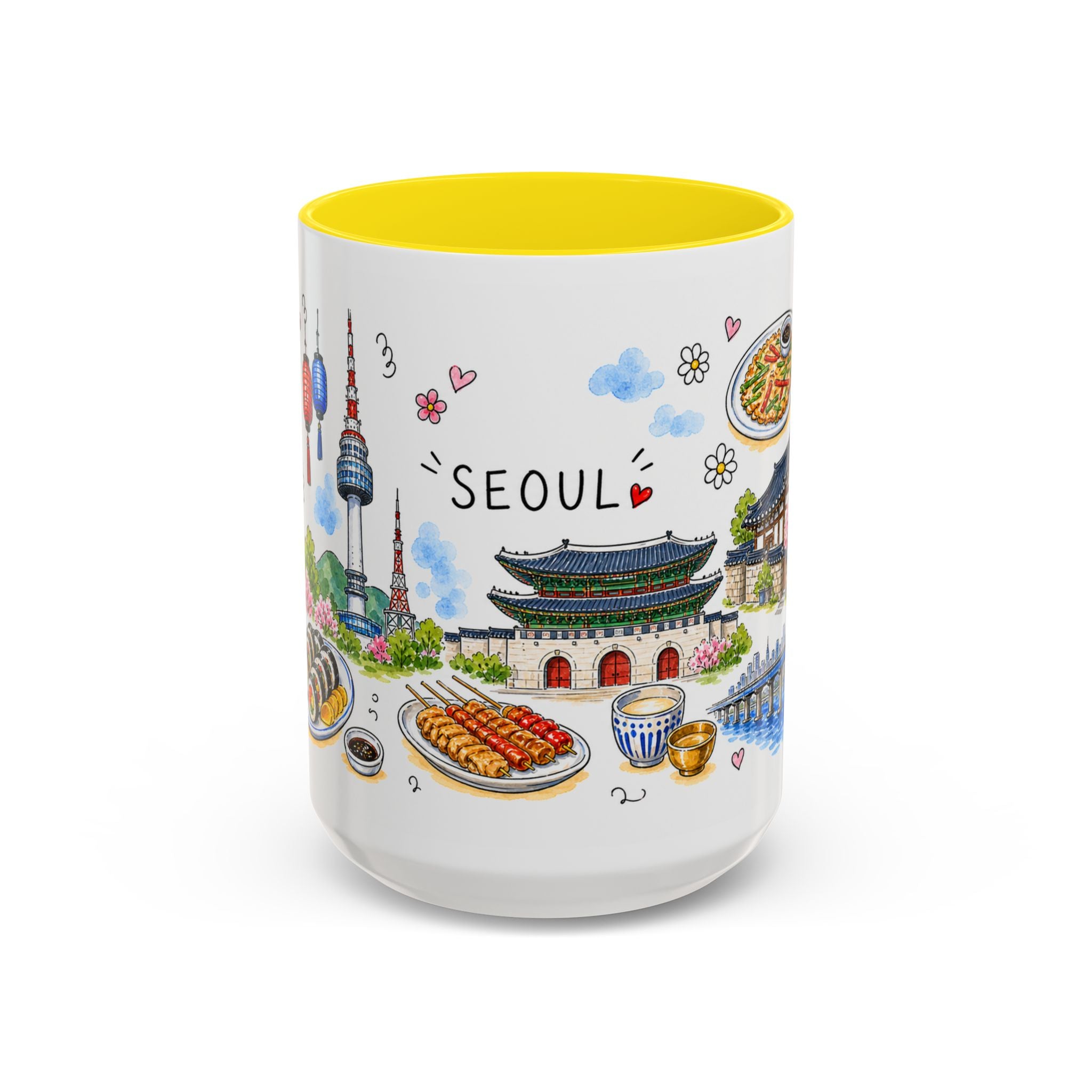 Seoul Illustrated Travel Mug | City Souvenir Accent Coffee Mug | 11oz 15oz Ceramic Cup
