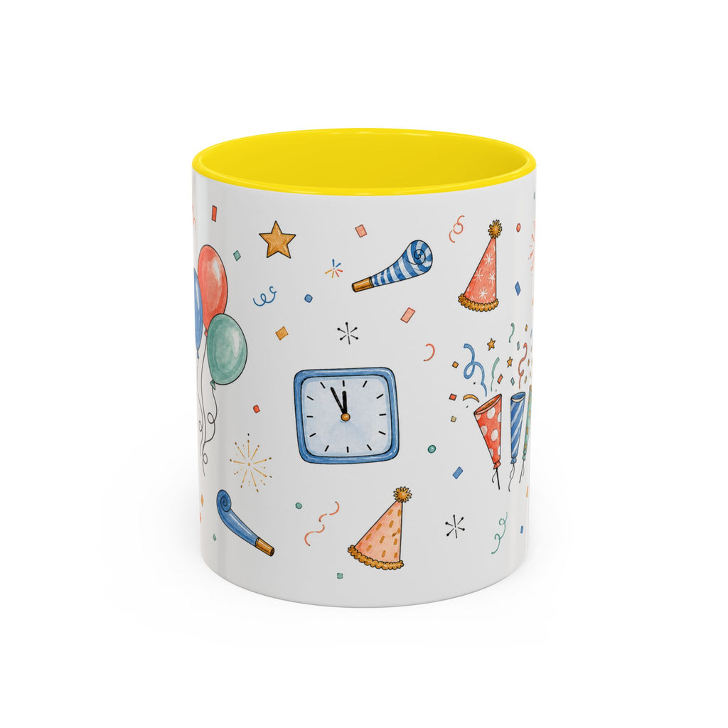 New Year Party Mug | Balloon Popper Watercolor Celebration Gift | Accent Cup 11oz 15oz