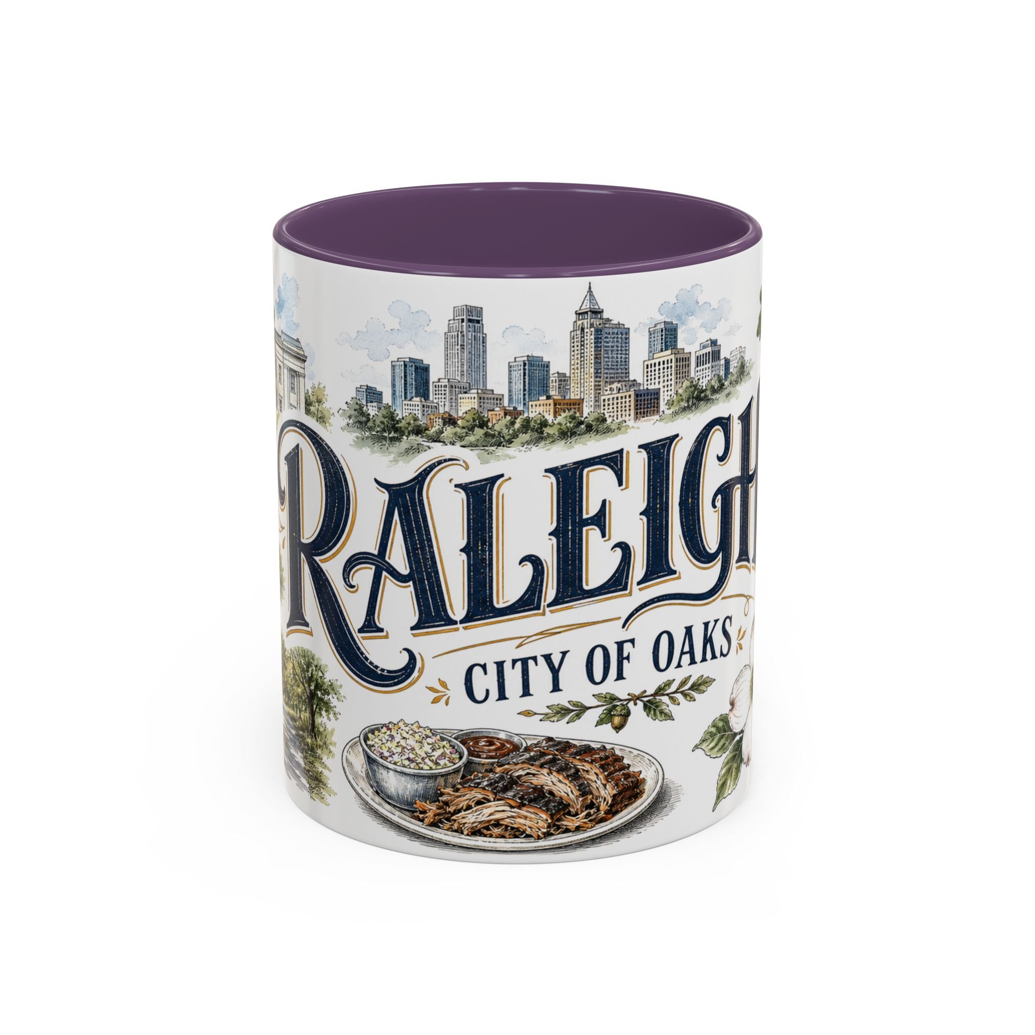 Raleigh Coffee Mug | United States Travel Souvenir | Vintage Illustrated City Gift | 11 oz 15 oz Accent Mug