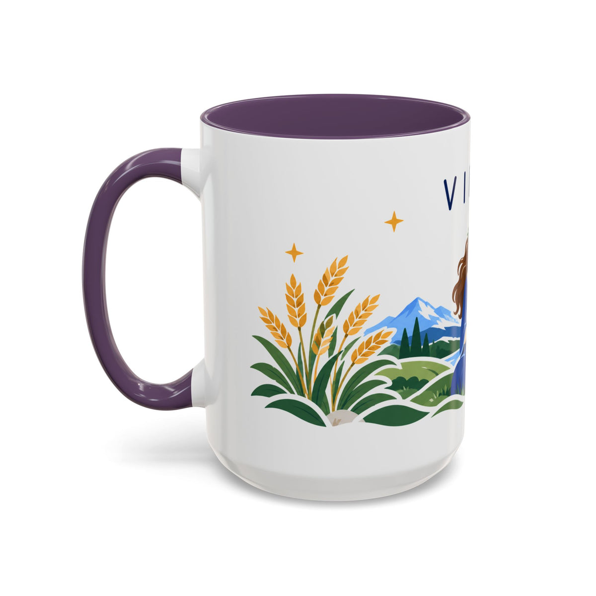 Virgo Zodiac Coffee Mug | Maiden and Wheat Design | Astrology Birthday Gift | 11 oz 15 oz Ceramic Accent Mug