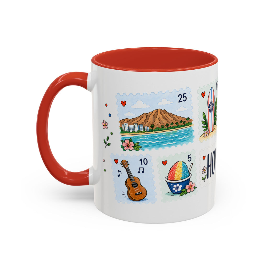 Honolulu Coffee Mug | Postage Stamp Collage Mug | Travel Souvenir Accent Cup 11oz 15oz