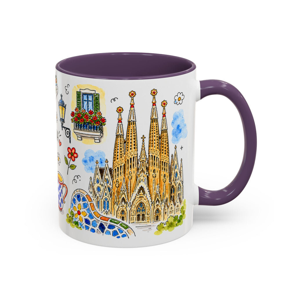 Barcelona Travel Mug | European City Souvenir Accent Coffee Mug | 11oz 15oz Ceramic Cup