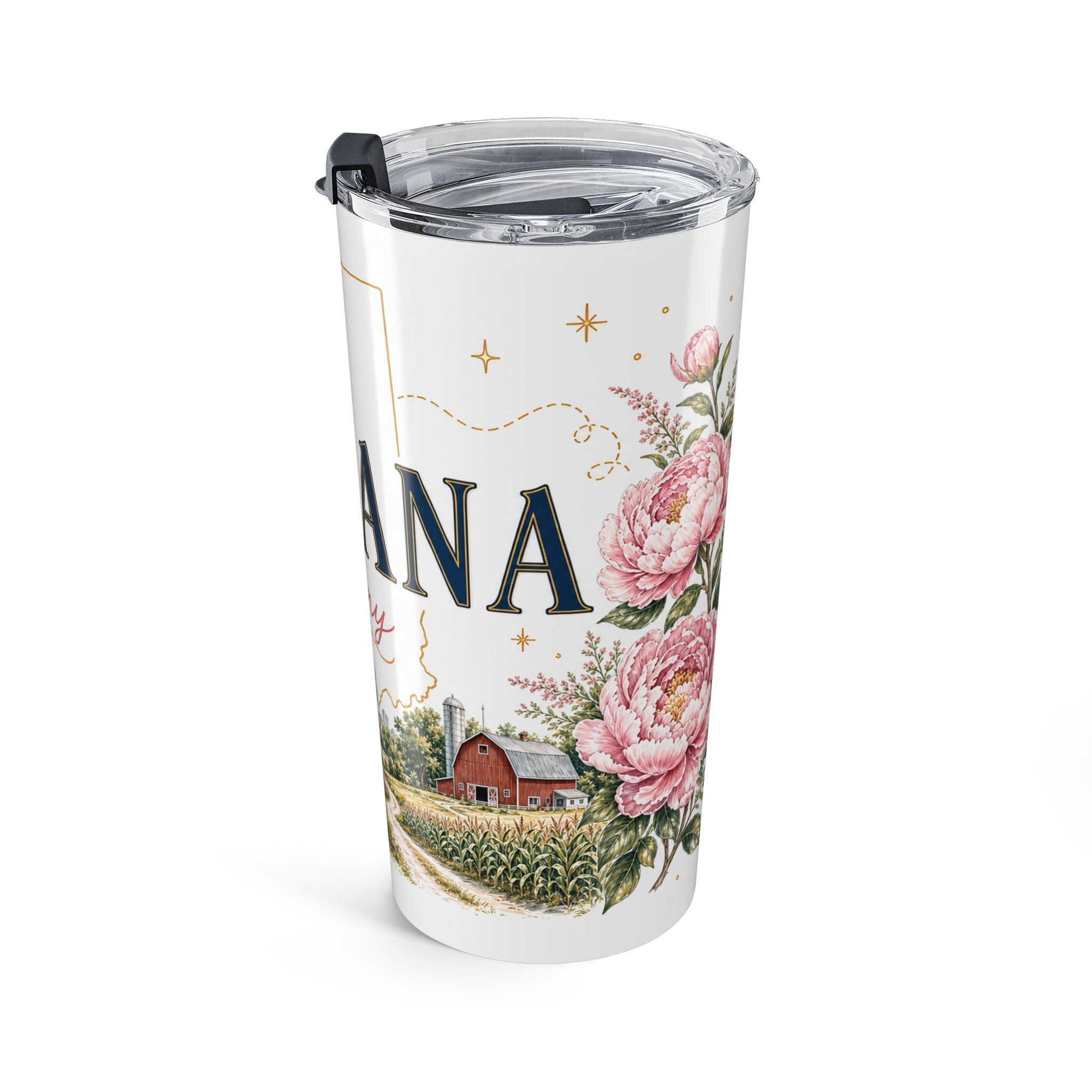 Indiana State Flower 20oz Tumbler | Peony Botanical State Flower Gift | Insulated Stainless Steel Travel Cup