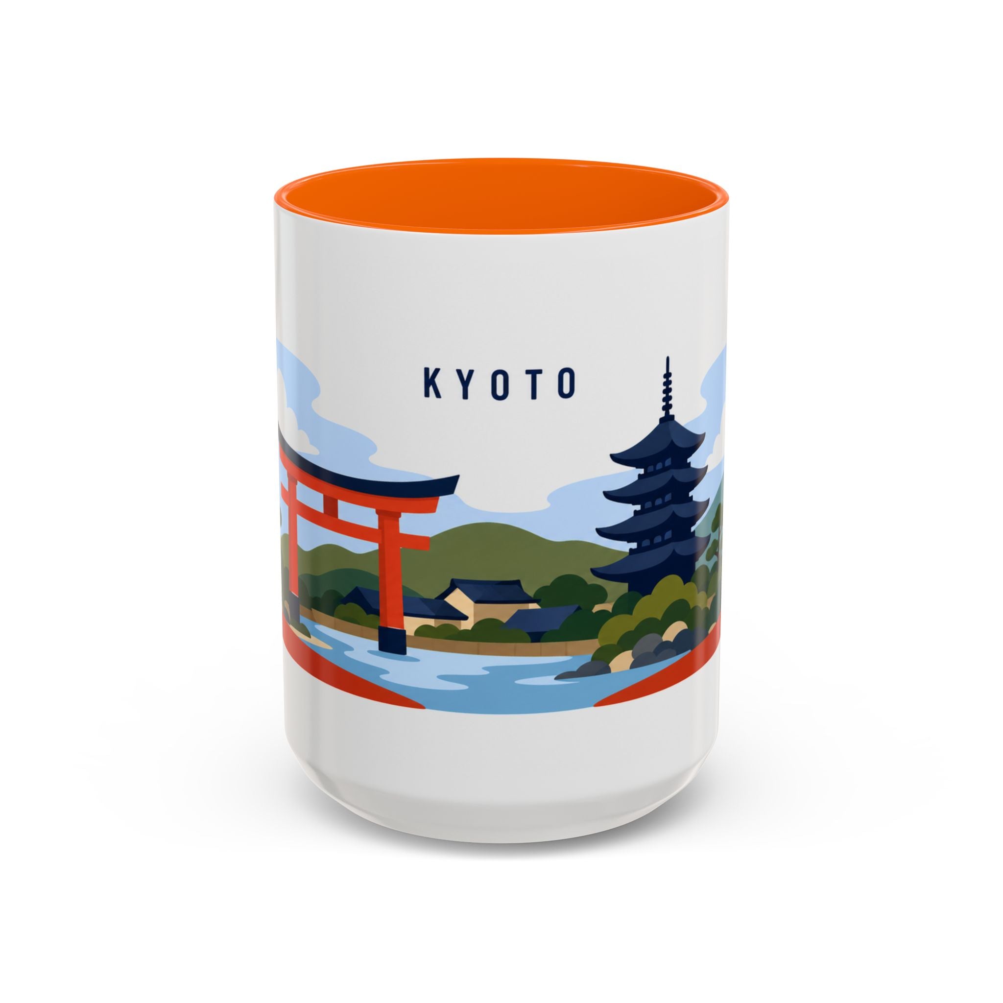 Kyoto Coffee Mug | Travel Destination Souvenir Gift | Accent Color Ceramic 11oz 15oz
