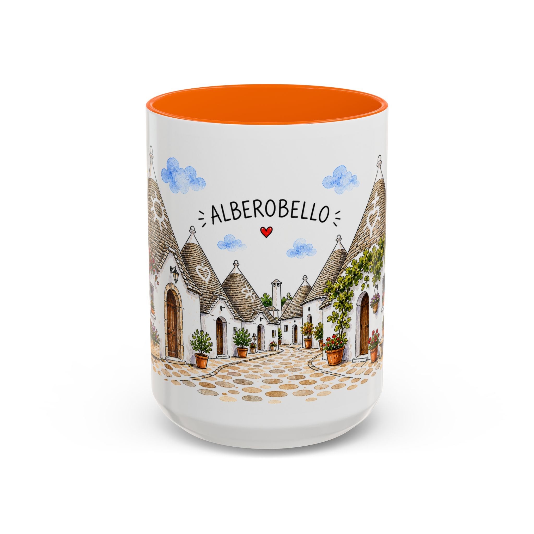 Alberobello Illustrated Travel Mug | Italy Souvenir Accent Coffee Mug | 11oz 15oz Ceramic Cup