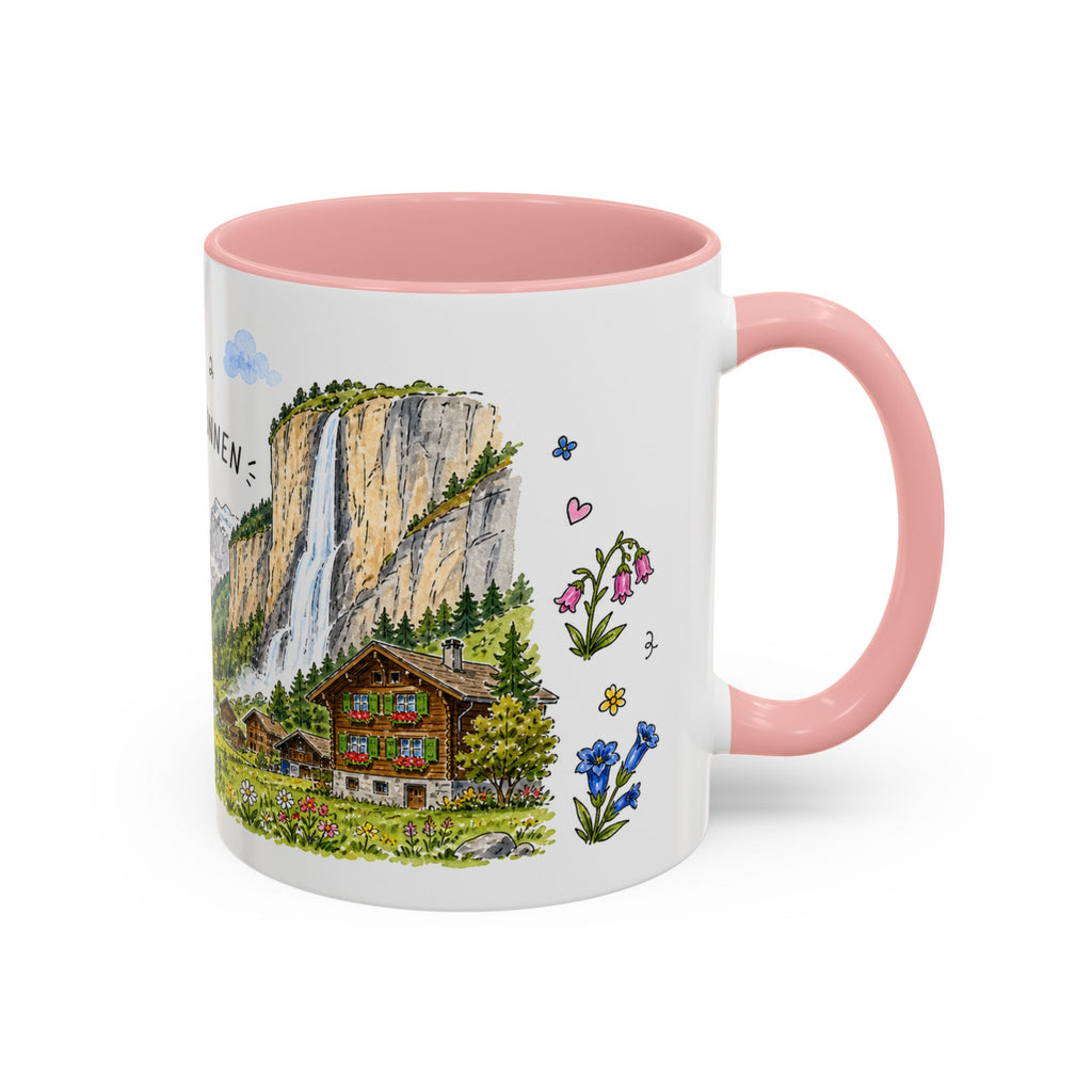 Lauterbrunnen Illustrated Travel Mug | Switzerland Souvenir Accent Coffee Mug | 11oz 15oz Ceramic Cup