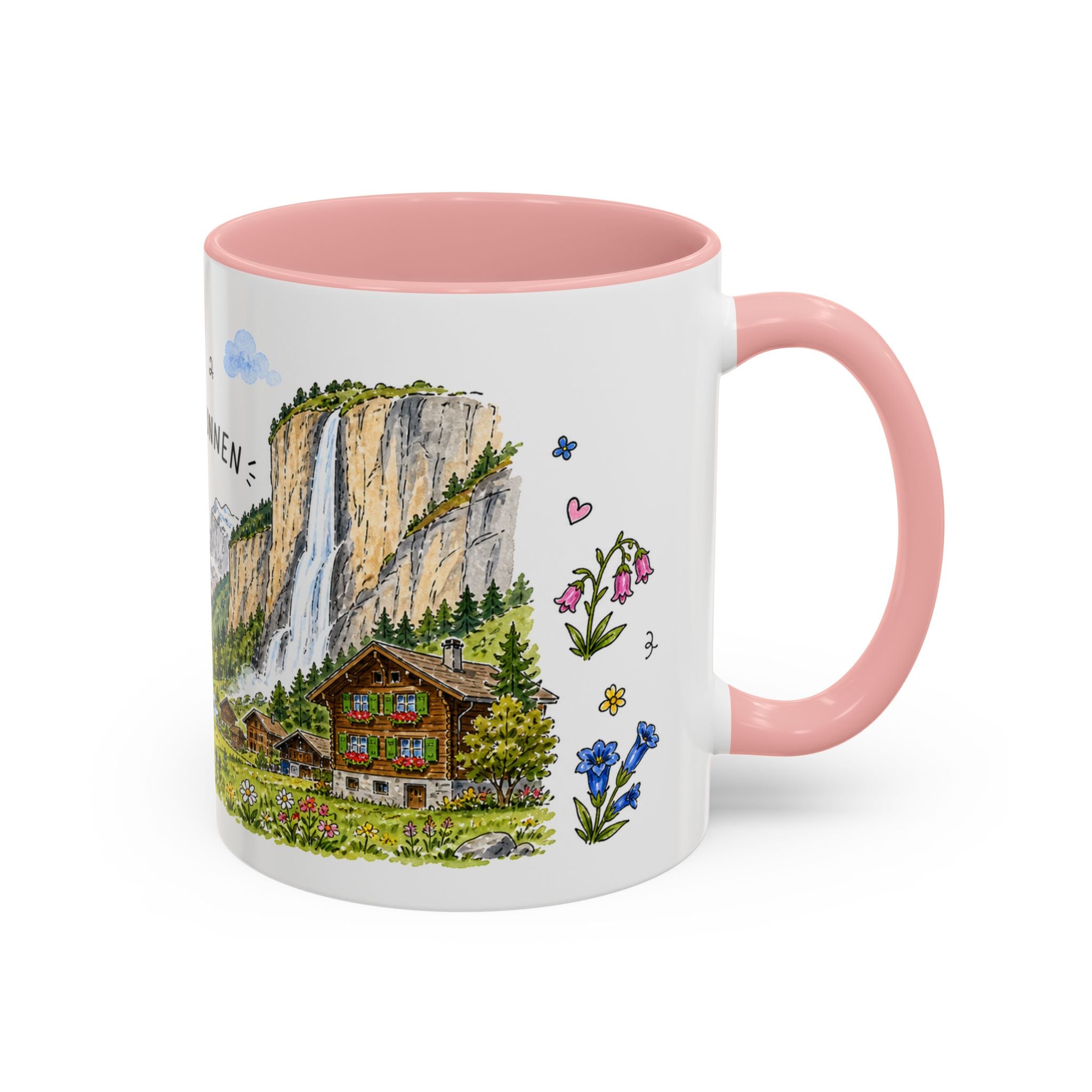 Lauterbrunnen Illustrated Travel Mug | Switzerland Souvenir Accent Coffee Mug | 11oz 15oz Ceramic Cup