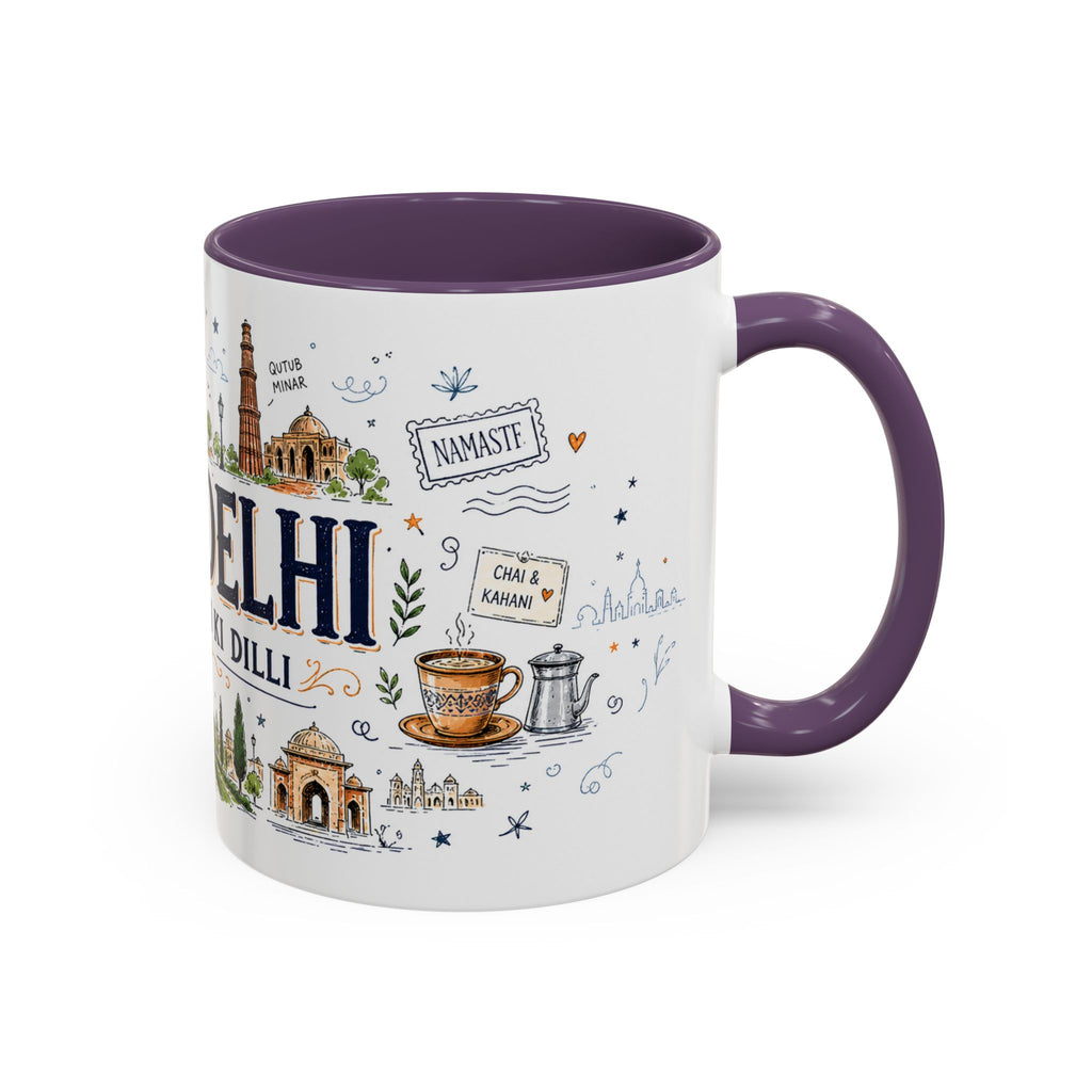 New Delhi Coffee Mug | India Souvenir Travel Gift | Accent Color Ceramic 11oz 15oz