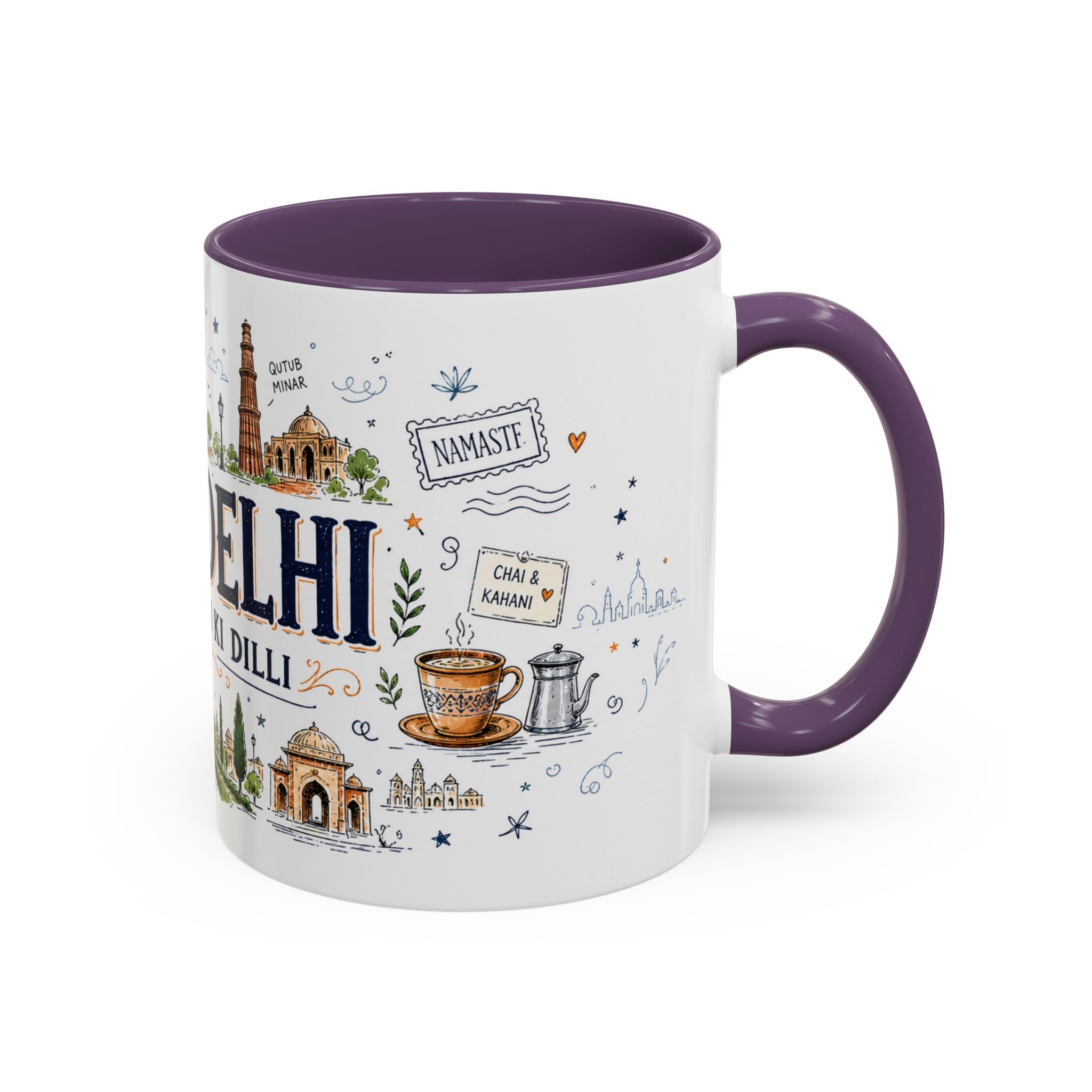 New Delhi Coffee Mug | India Souvenir Travel Gift | Accent Color Ceramic 11oz 15oz