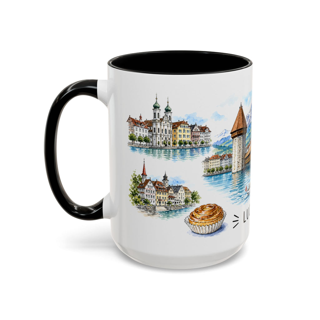 Lucerne Illustrated Travel Mug | City Souvenir Accent Coffee Mug | 11oz 15oz Ceramic Cup