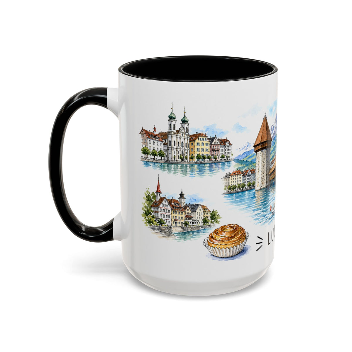 Lucerne Illustrated Travel Mug | City Souvenir Accent Coffee Mug | 11oz 15oz Ceramic Cup
