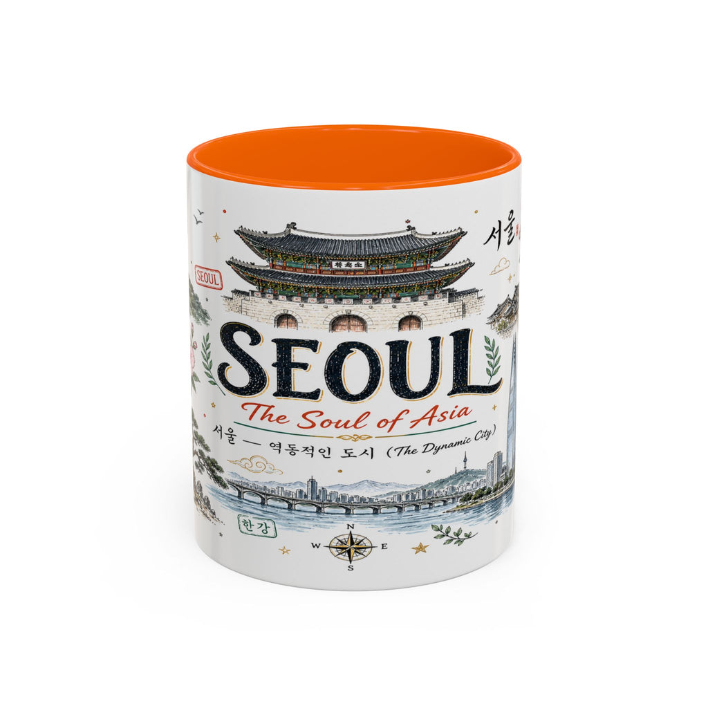 Seoul Coffee Mug | Korea Souvenir Travel Gift | Accent Color Ceramic 11oz 15oz