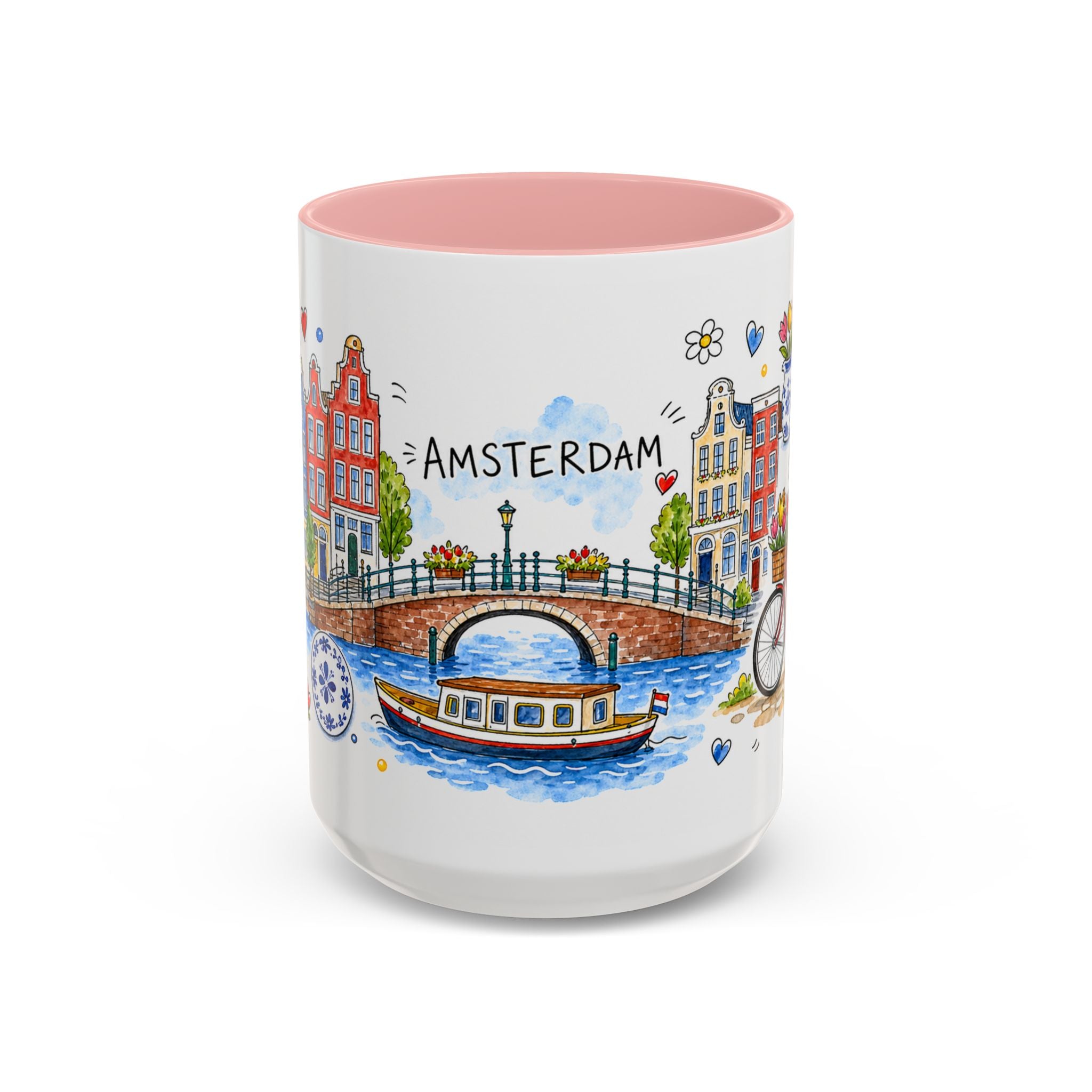 Amsterdam Travel Mug | European City Souvenir Accent Coffee Mug | 11oz 15oz Ceramic Cup