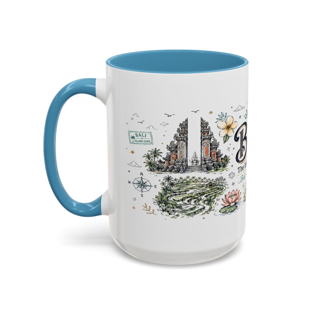 Bali Coffee Mug | Indonesia Souvenir Travel Gift | Accent Color Ceramic 11oz 15oz