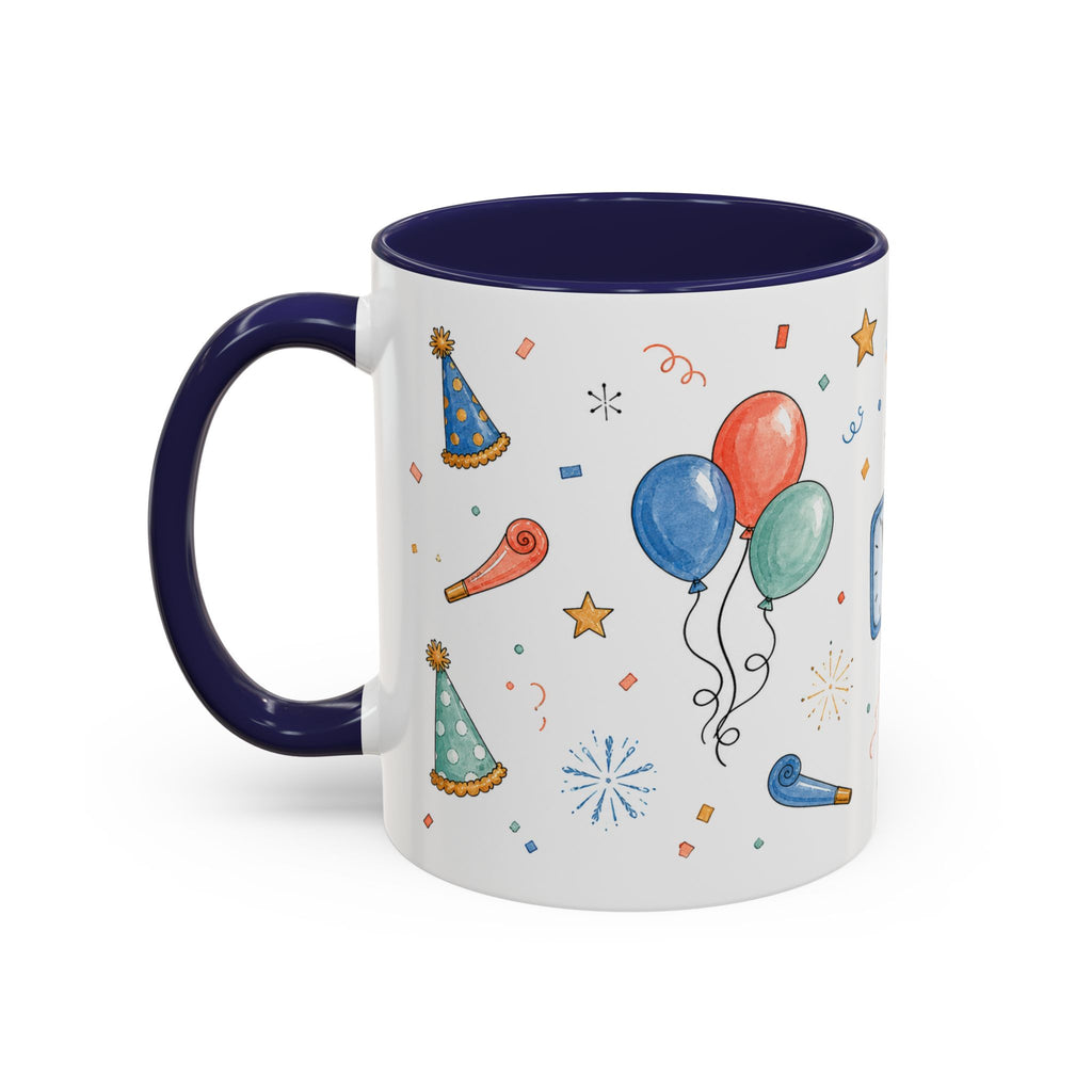 New Year Party Mug | Balloon Popper Watercolor Celebration Gift | Accent Cup 11oz 15oz