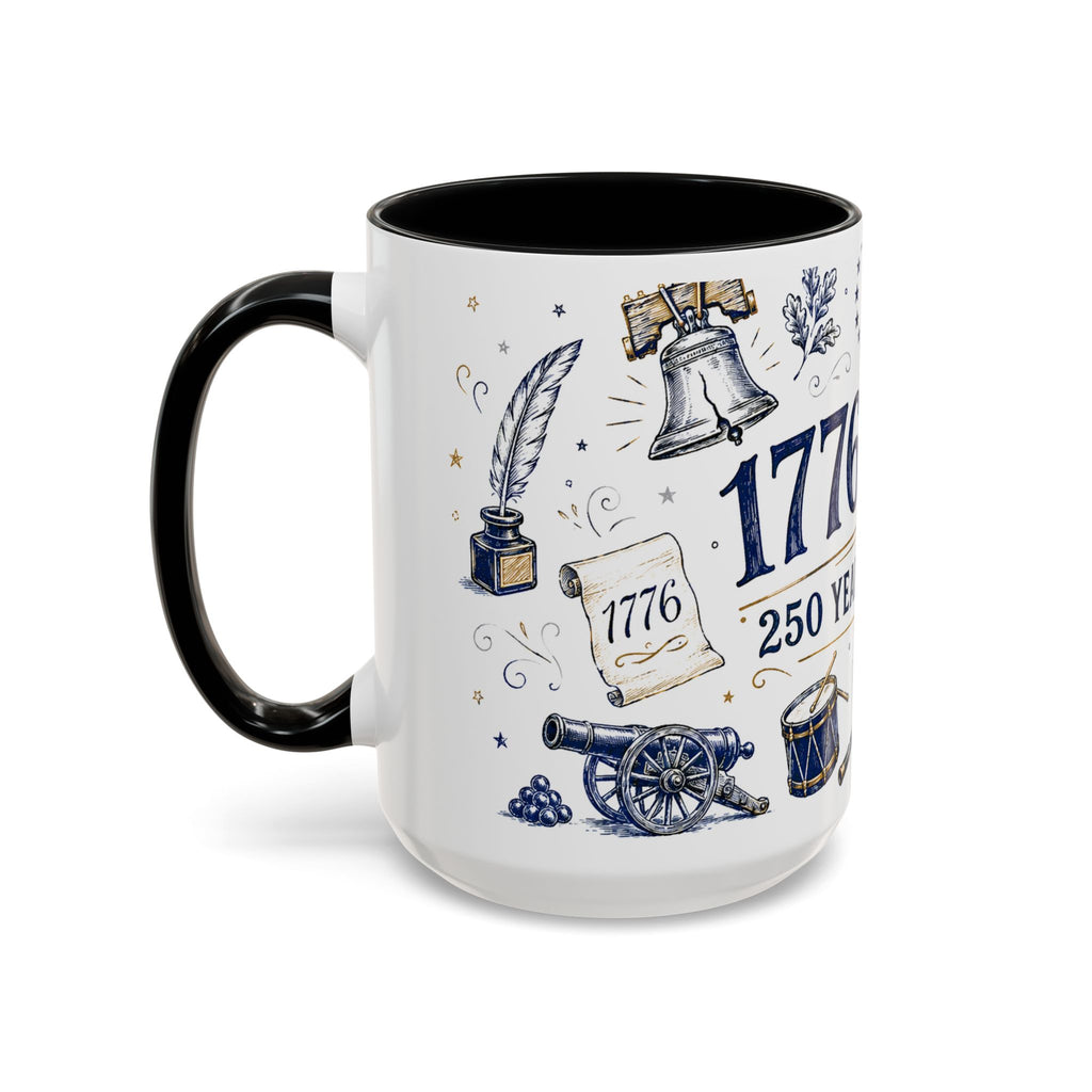 America 250 Coffee Mug | 1776-2026 Patriotic 4th of July Gift | Accent Color Ceramic 11oz 15oz