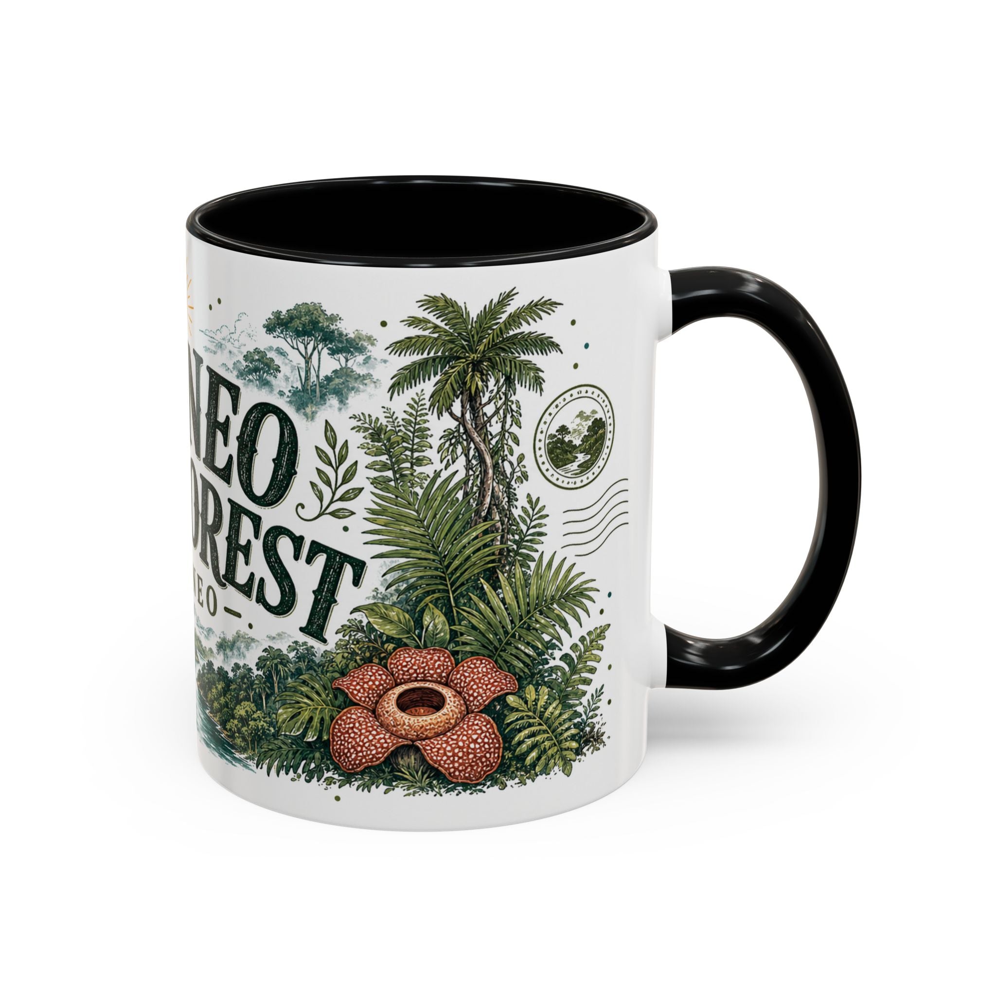 Borneo Rainforest Coffee Mug | Travel Destination Souvenir Gift | Accent Color Ceramic 11oz 15oz