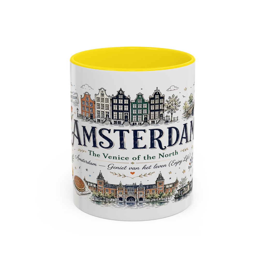 Amsterdam Coffee Mug | Netherlands Souvenir Travel Gift | Accent Color Ceramic 11oz 15oz