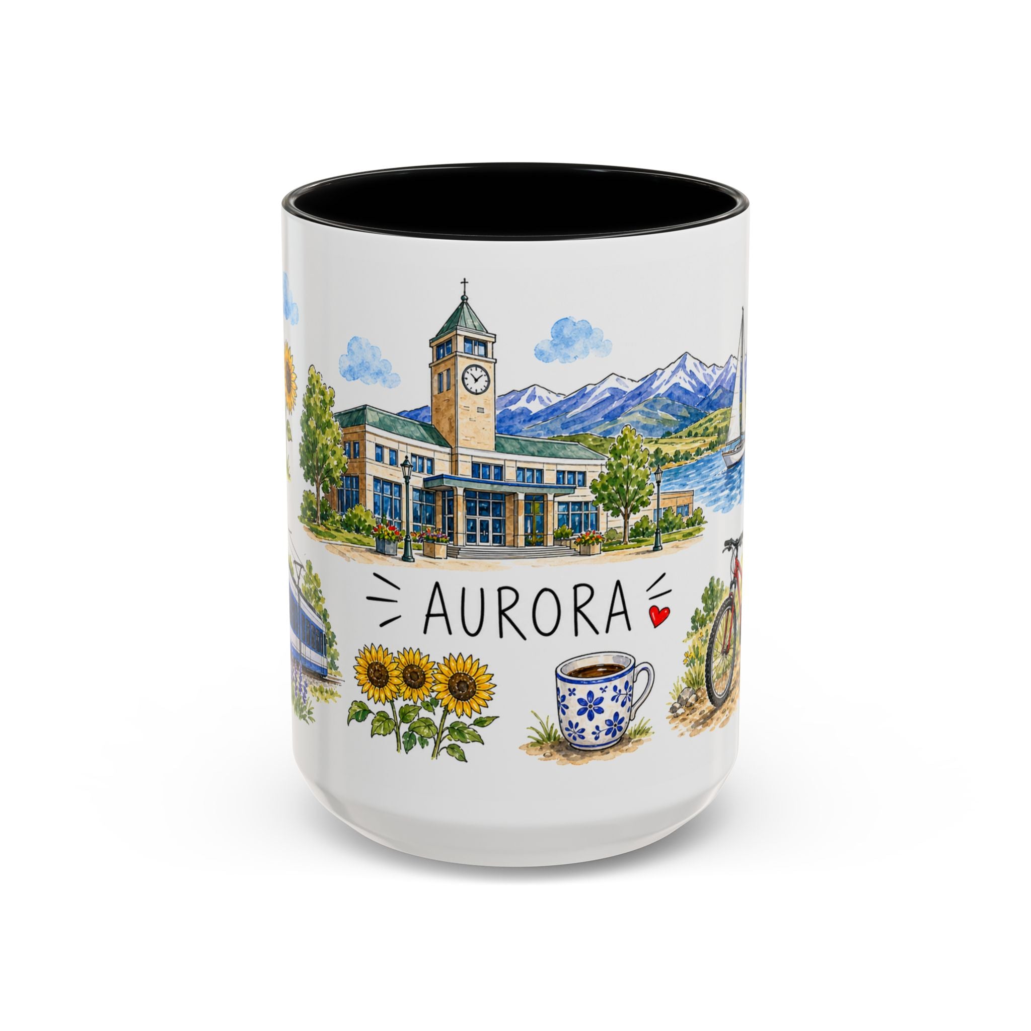 Aurora Illustrated Travel Mug | City Souvenir Accent Coffee Mug | 11oz 15oz Ceramic Cup