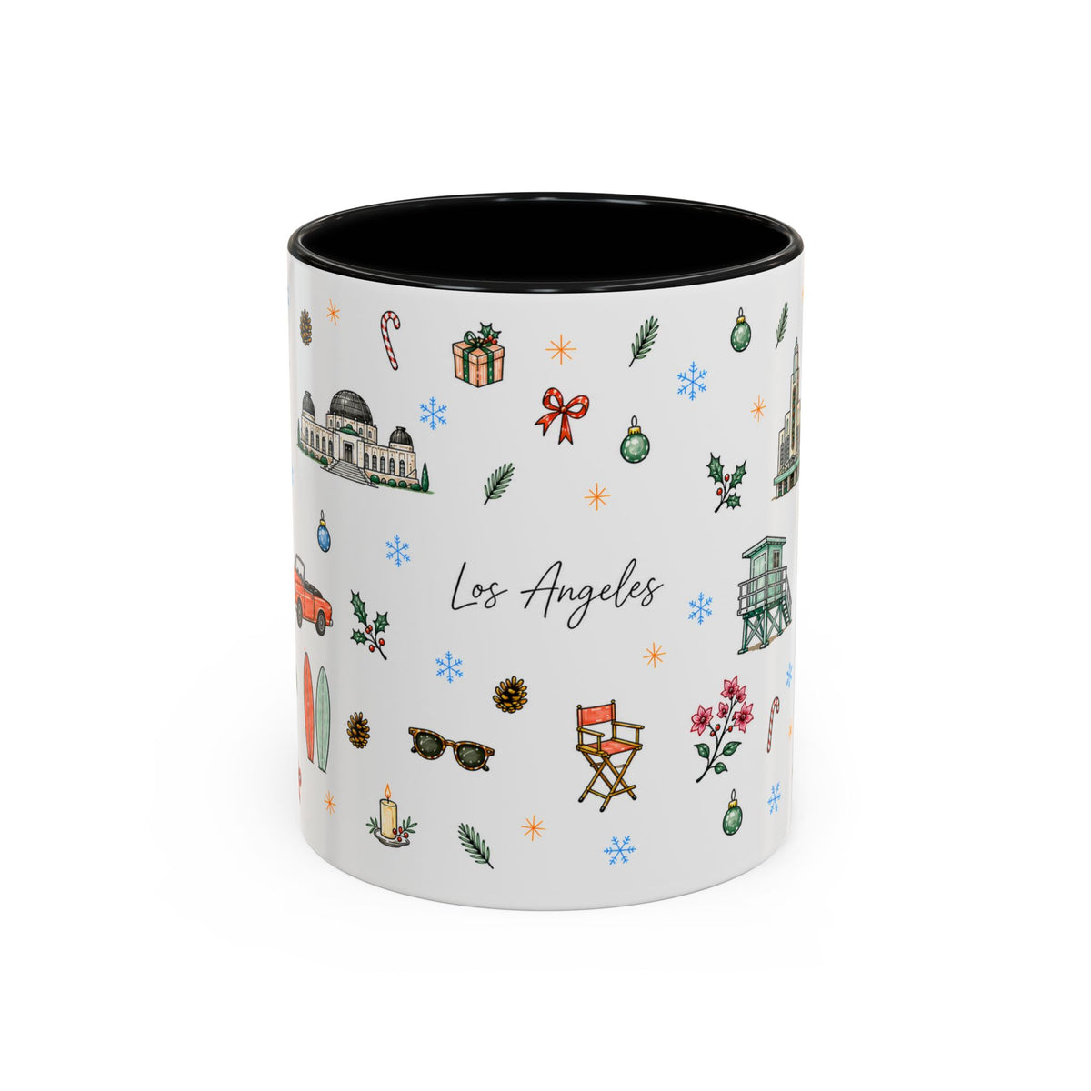 Los Angeles Christmas Mug | Watercolor City Souvenir | Ceramic Coffee Cup (11oz or 15oz)