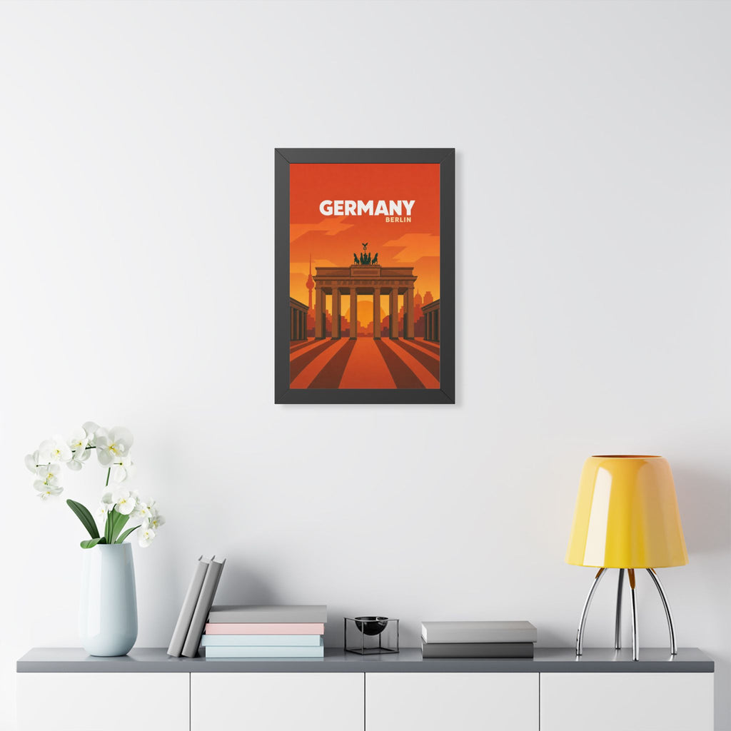 Berlin Germany Framed Poster | Vintage Travel Wall Art | Black Walnut White Frame | 16x24 20x30