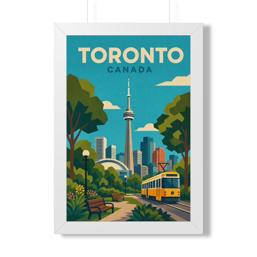 Toronto Streetcar Canada Framed Poster | Vintage Travel Wall Art | Black Walnut White Frame | 16x24 20x30