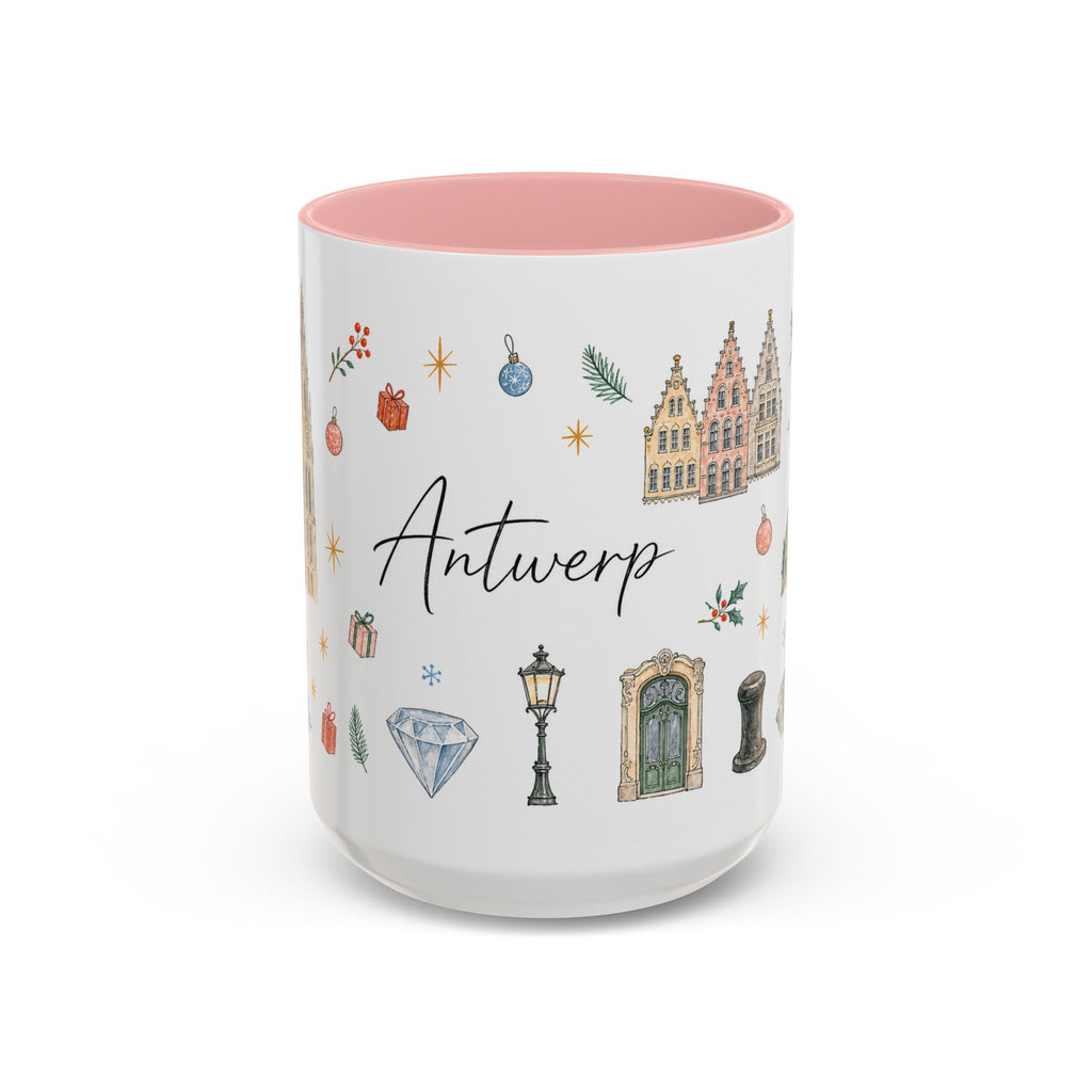 Antwerp Christmas Mug | Watercolor Travel Souvenir | Holiday Gift | Accent Ceramic Coffee Cup 11oz 15oz