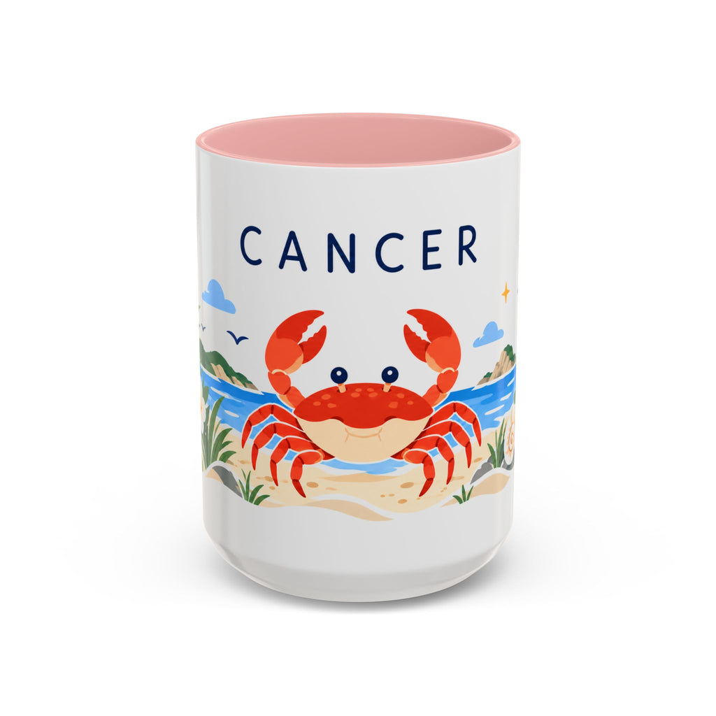 Cancer Zodiac Coffee Mug | Crab and Coastal Design | Astrology Birthday Gift | 11 oz 15 oz Ceramic Accent Mug