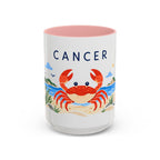 Cancer Zodiac Coffee Mug | Crab and Coastal Design | Astrology Birthday Gift | 11 oz 15 oz Ceramic Accent Mug