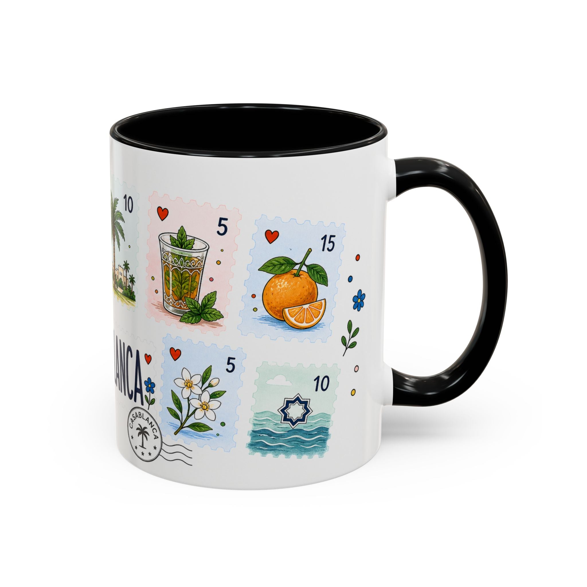 Casablanca Coffee Mug | Postage Stamp Collage Mug | Travel Souvenir Accent Cup 11oz 15oz