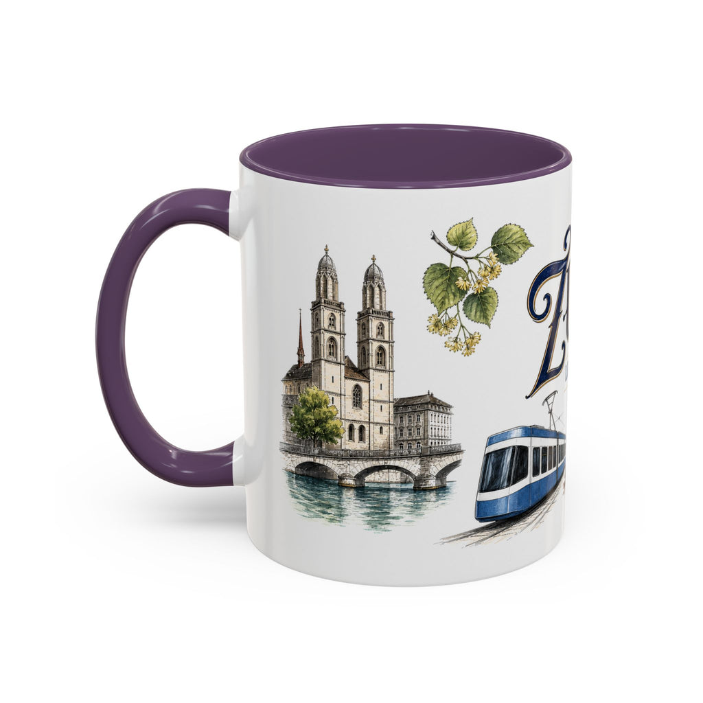 Zurich Coffee Mug | Switzerland Travel Souvenir | Vintage Illustrated City Gift | 11 oz 15 oz Accent Mug