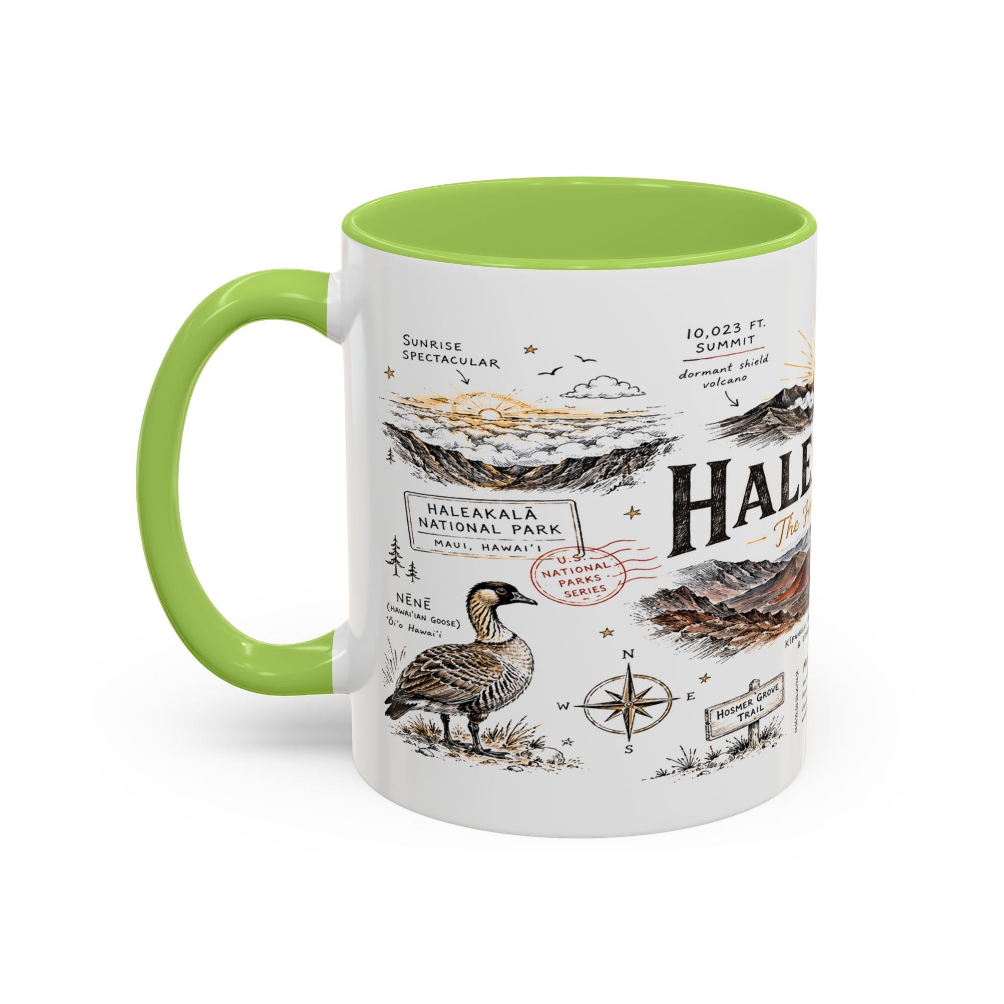 Haleakala National Park Coffee Mug | Hawaii Maui Sunrise Crater Gift | Accent Color Ceramic 11oz 15oz