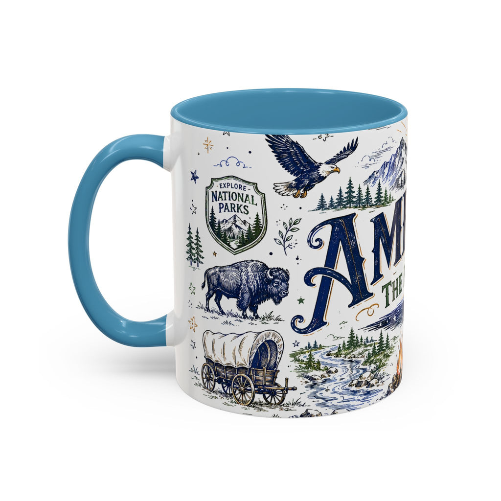 America the Beautiful Coffee Mug | Patriotic USA Gift | Accent Color Ceramic 11oz 15oz