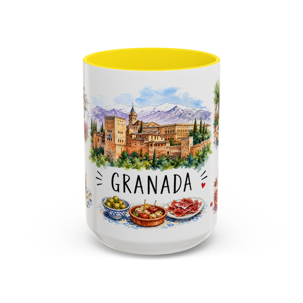 Granada Illustrated Travel Mug | City Souvenir Accent Coffee Mug | 11oz 15oz Ceramic Cup