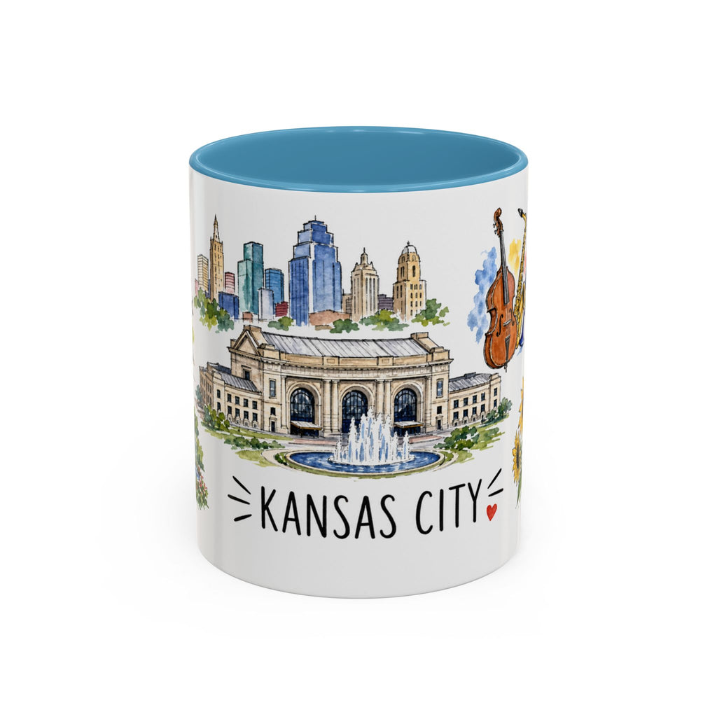 Kansas City Illustrated Travel Mug | City Souvenir Accent Coffee Mug | 11oz 15oz Ceramic Cup