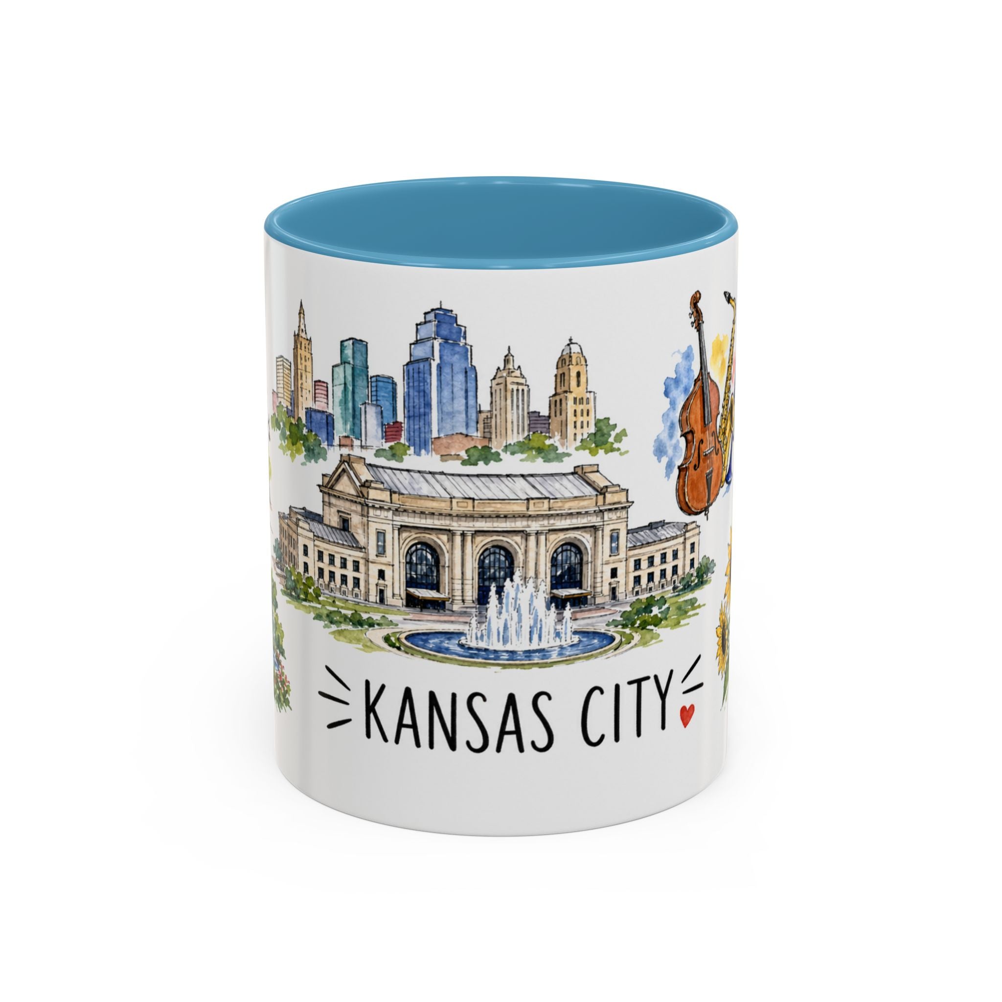 Kansas City Illustrated Travel Mug | City Souvenir Accent Coffee Mug | 11oz 15oz Ceramic Cup
