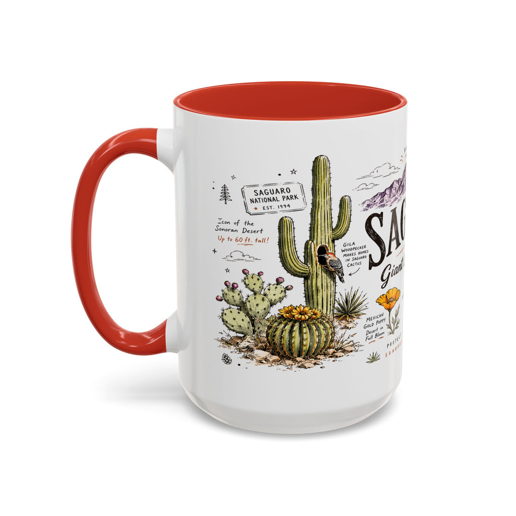 Saguaro National Park Coffee Mug | Arizona Desert Cactus Sunset Gift | Accent Color Ceramic 11oz 15oz