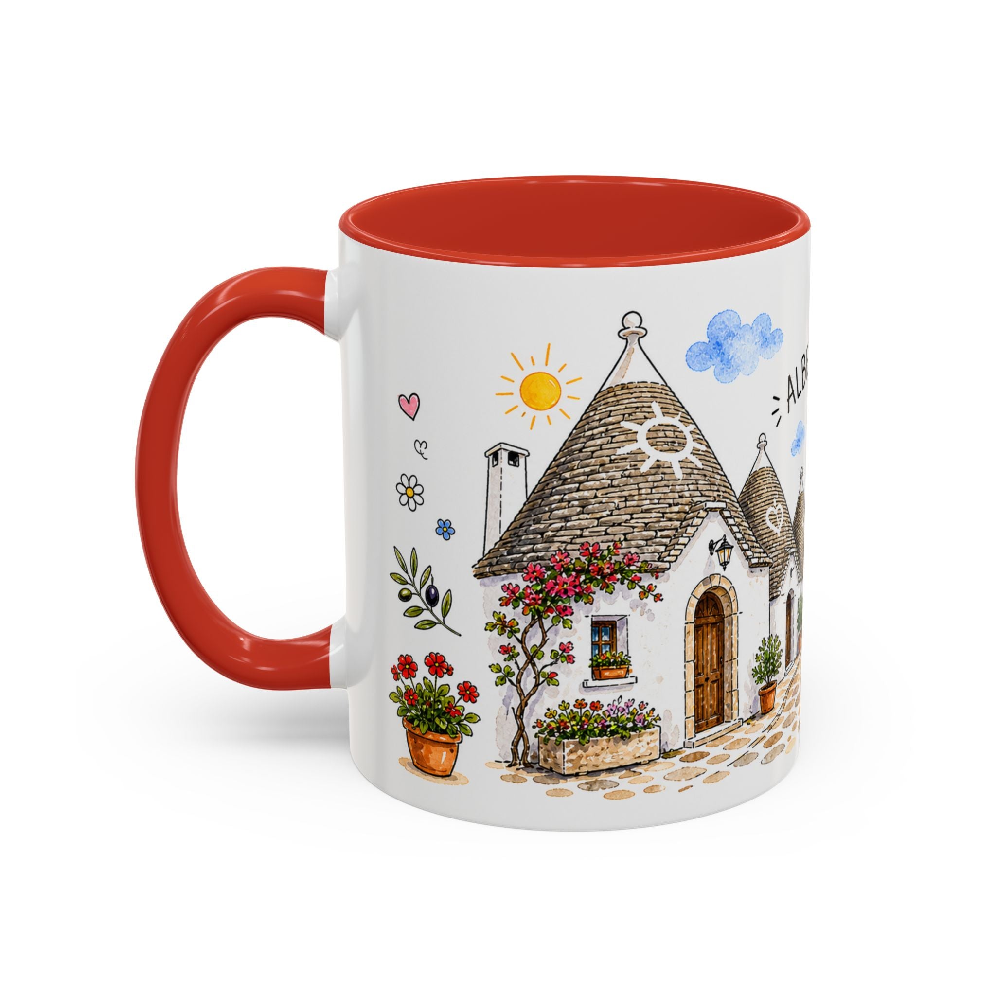 Alberobello Illustrated Travel Mug | Italy Souvenir Accent Coffee Mug | 11oz 15oz Ceramic Cup